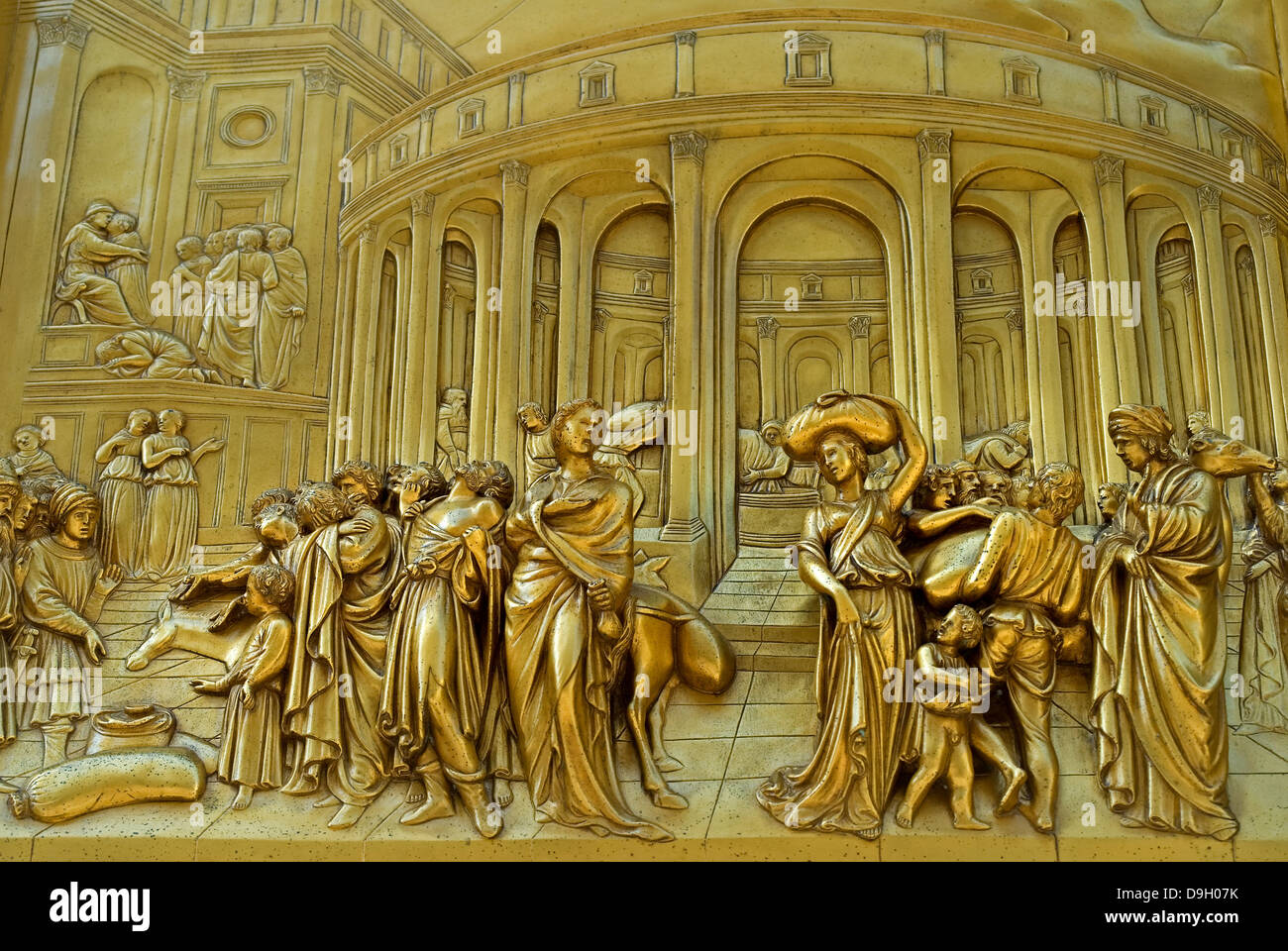 Florence, Toscane, Italie. Portes du Paradis - portes orientales du Baptistère (Lorenzo Ghiberti - 1452) l'histoire de Caïn et Abel Banque D'Images