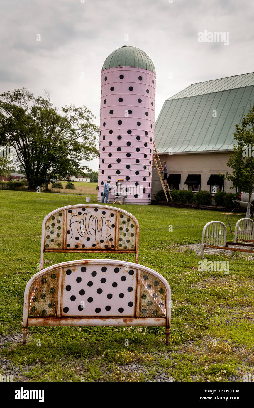 Peinture d'un silo à pois rose à un antiquaire près de Leesburg, Virginia Banque D'Images