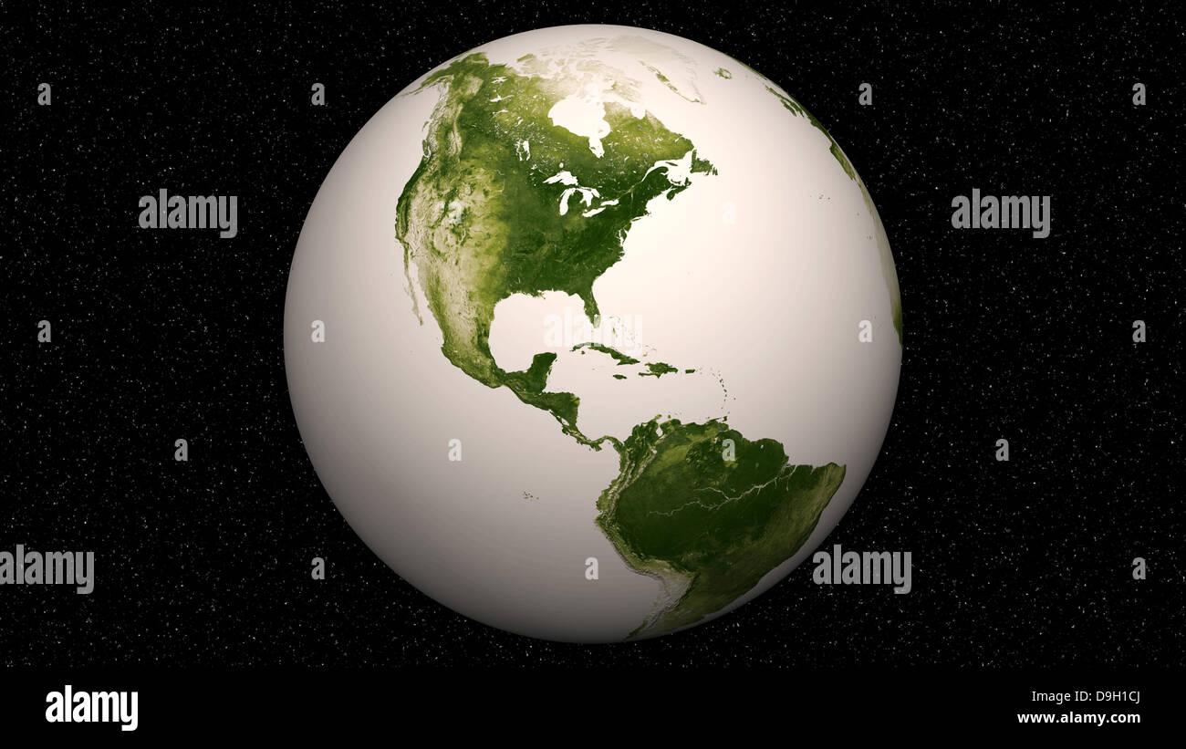 NASA image de la Terre créé à partir d'une valeur d'années des données reflétant les conditions de végétation dans le monde entier en utilisant des tons de vert le 19 juin 2013. Des valeurs élevées de l'Indice de Végétation par Différence Normalisée, ou NDVI, représentent la végétation dense fonctionnement vert et faible valeurs NDVI représentent peu de vert de la végétation ou de la végétation sous l'effort de conditions limites, comme la sécheresse. L'image a été envoyé vers la terre de l'Visible-Infrared Imager/Radiometer instrument Suite à bord du National Suomi des satellites en orbite polaire d'avril 2012 à avril 2013. Banque D'Images