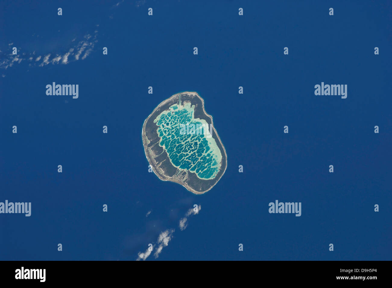 L'Atoll de Mataiva, archipel des Tuamotu dans l'océan Pacifique Sud. Banque D'Images