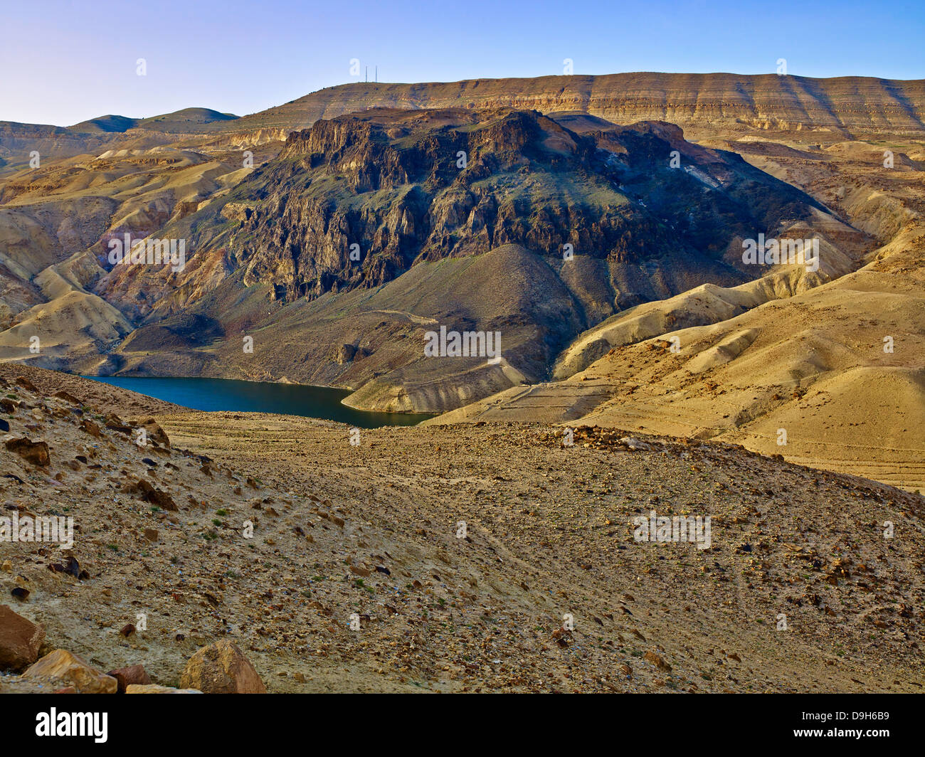 Wadi al Hasa avec barrage Tannur, Karak/ Province Tafilah, Jordanie, Moyen-Orient Banque D'Images