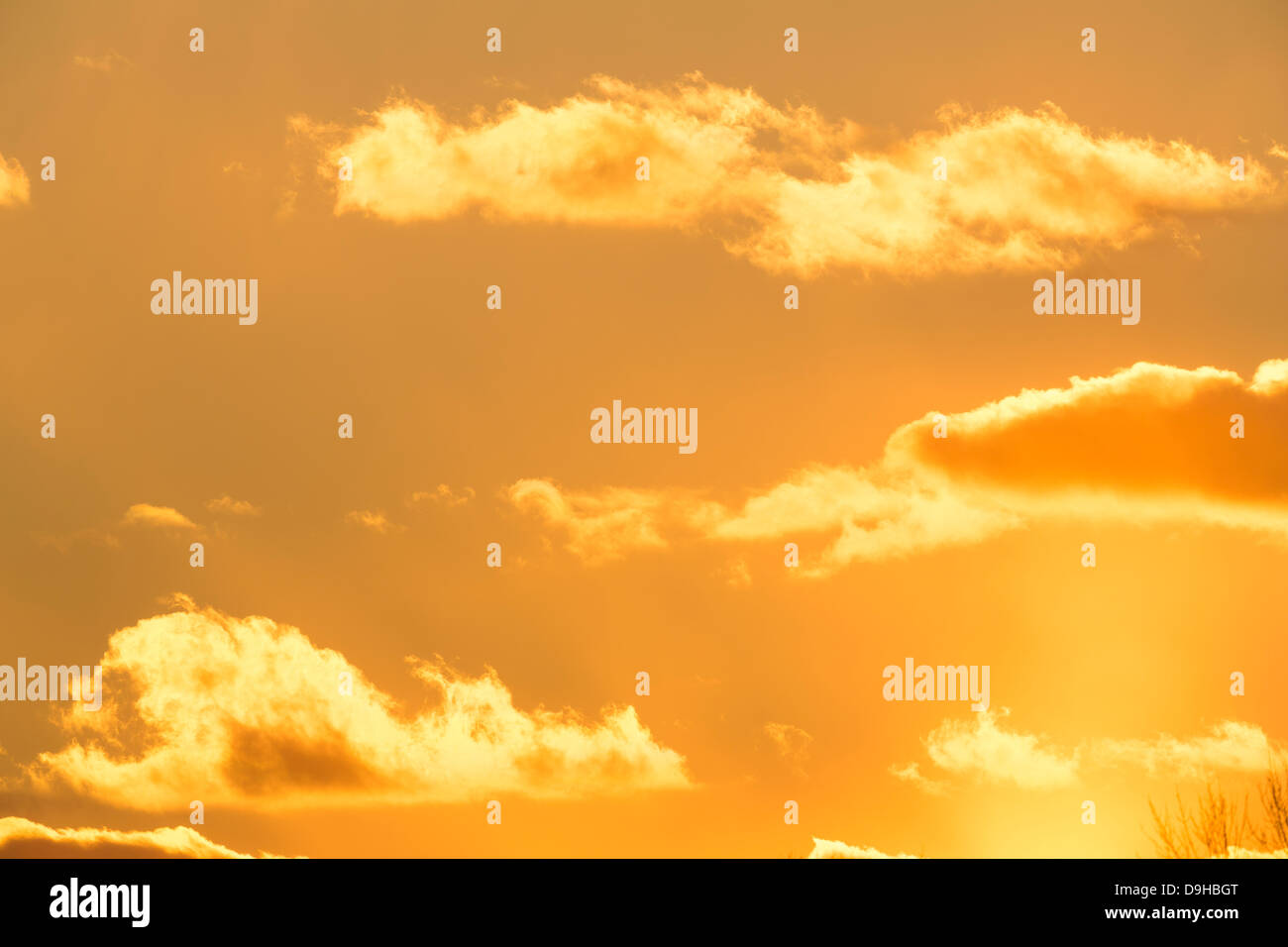 Nuages au coucher du soleil d'or Banque D'Images