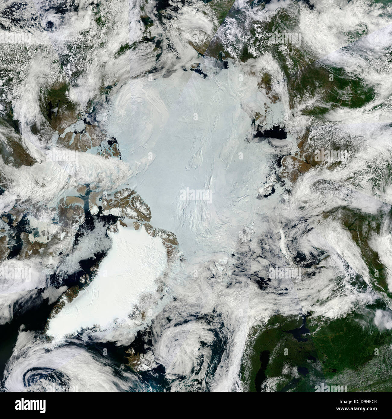 Vue Satellite du Pôle Nord. Banque D'Images