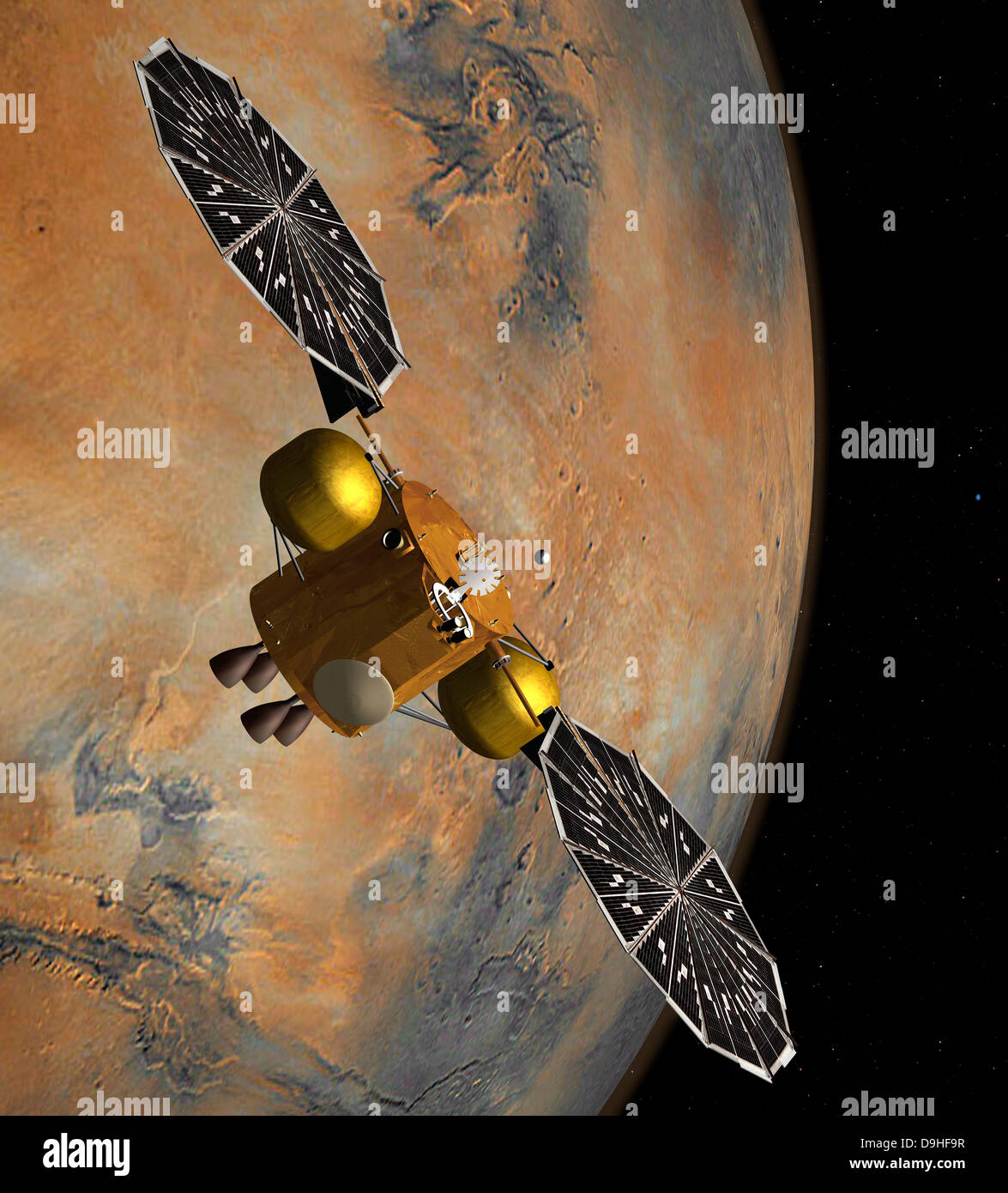 Concept de l'artiste d'un vaisseau spatial en orbite autour de Mars. Banque D'Images