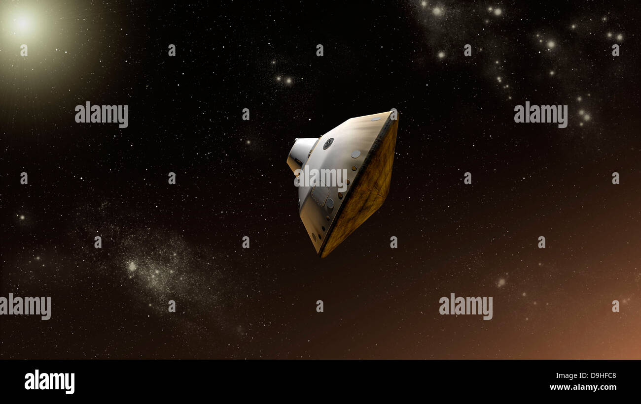 Concept de Mars Science Laboratory de la NASA capsule aeroshell en entrant dans l'atmosphère martienne. Banque D'Images