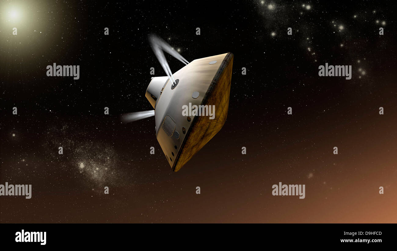 Concept de Mars Science Laboratory de la NASA capsule aeroshell en entrant dans l'atmosphère martienne. Banque D'Images