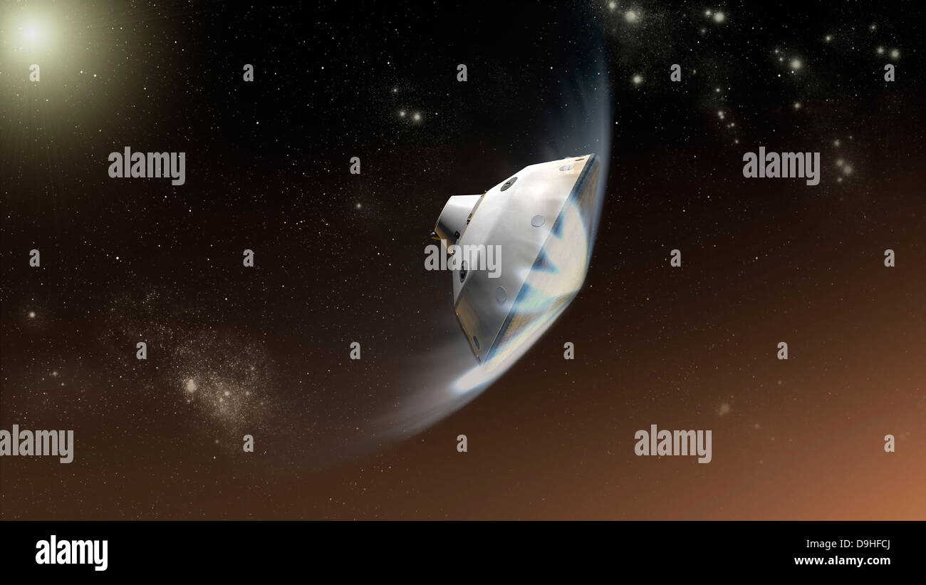 Concept de Mars Science Laboratory de la NASA capsule aeroshell en entrant dans l'atmosphère martienne. Banque D'Images