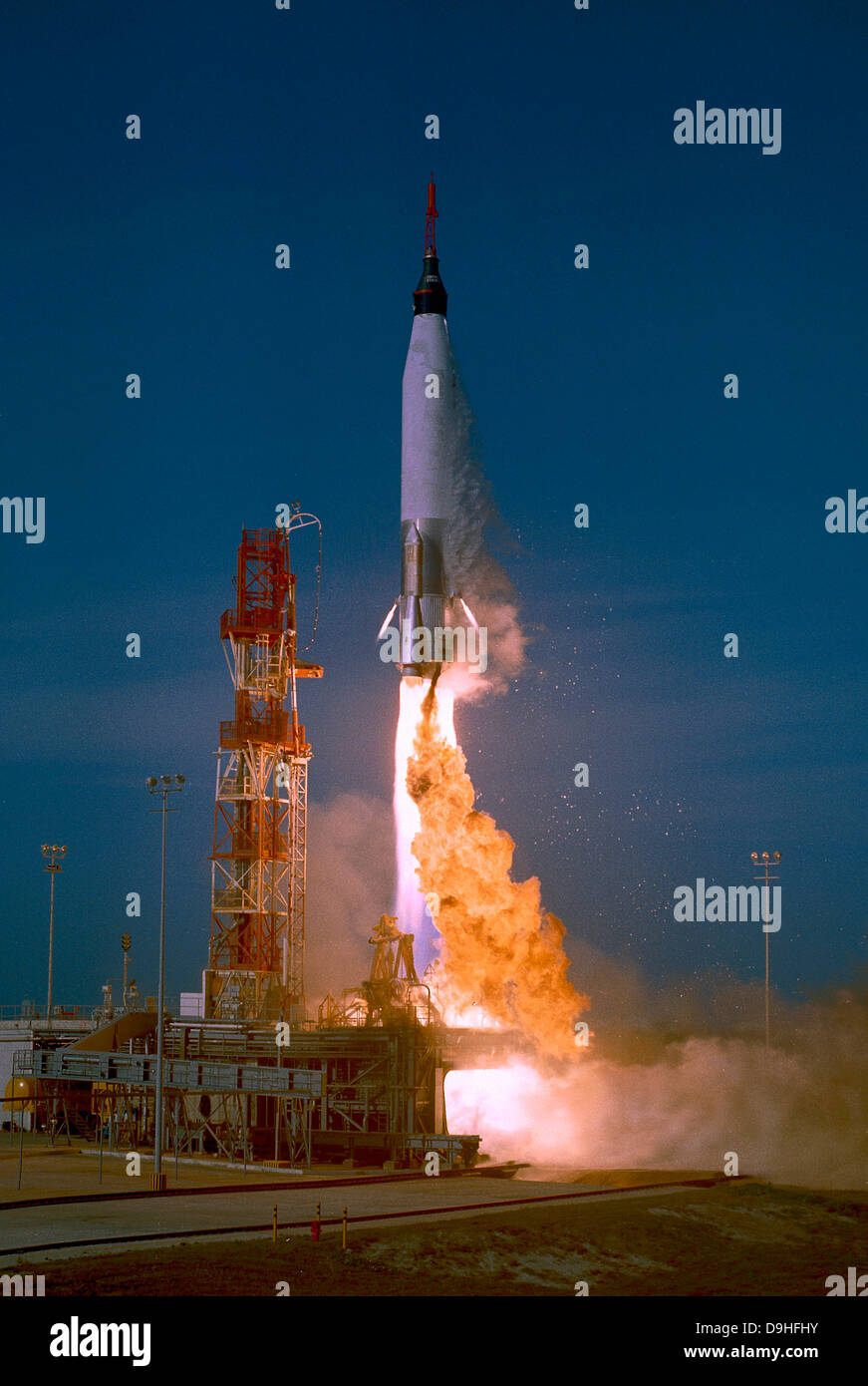 24 février 1961 - Le lancement de l'Atlas de mercure (MA-2), un véhicule d'essai suborbital capsule Mercury. Banque D'Images