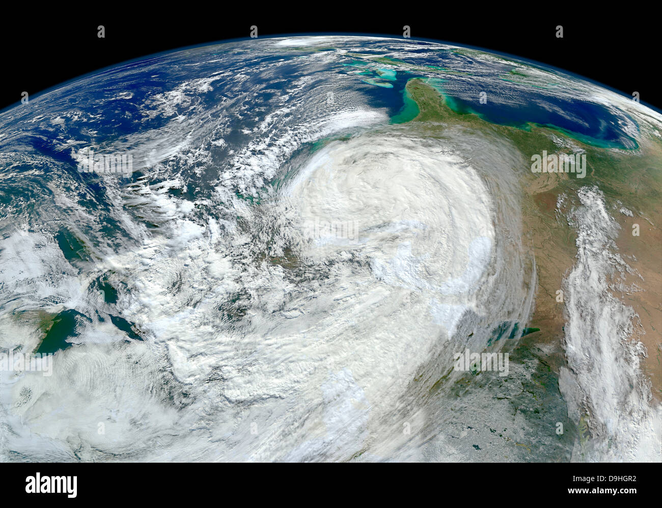 Vue Satellite de l'Ouragan Sandy sur la côte Est des États-Unis. Banque D'Images