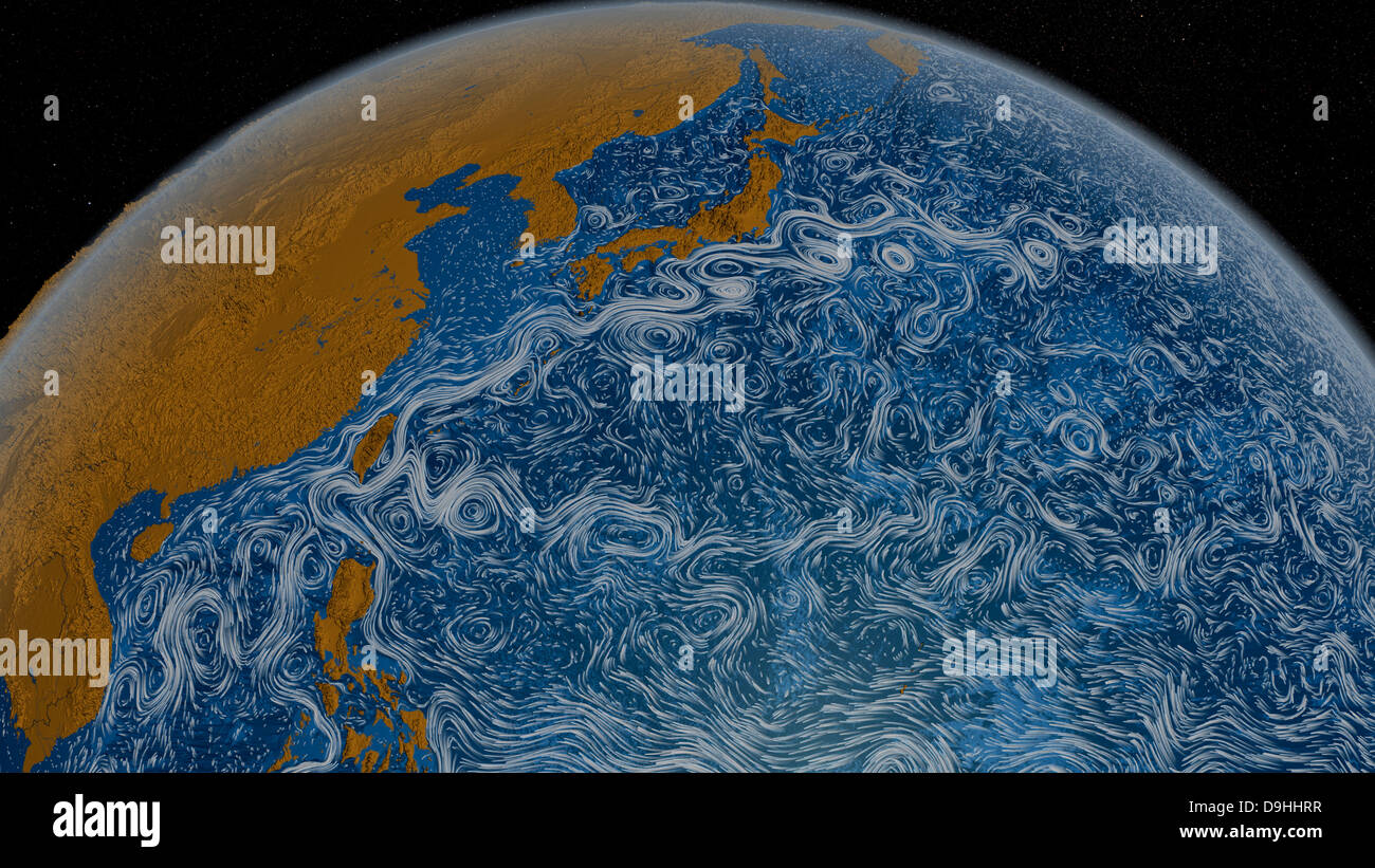 Cette visualisation permet de courants océaniques de surface du Kuroshio au cours de la période allant de juin 2005 à décembre 2007. Banque D'Images