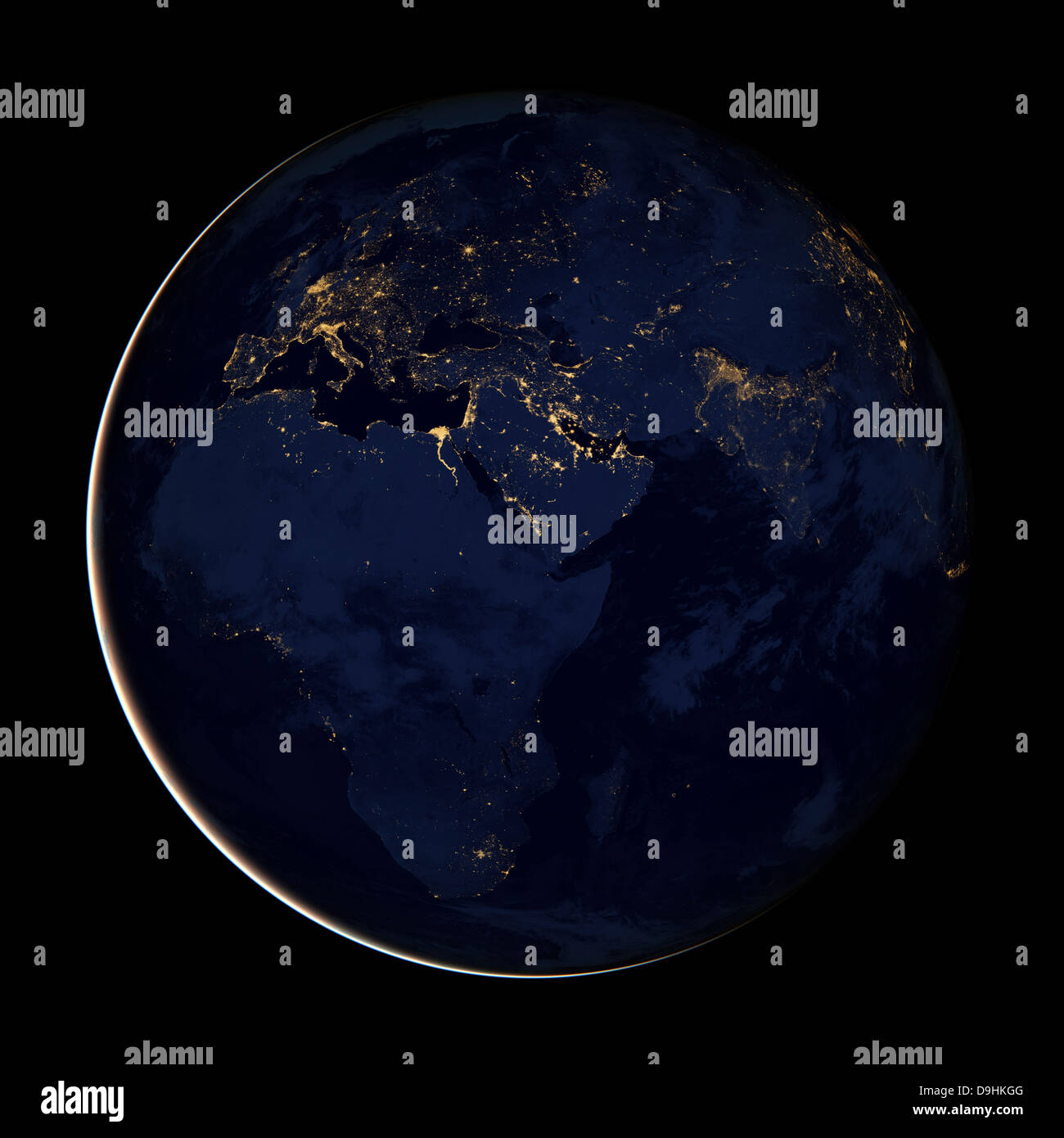 Les lumières de la ville, montrant la terre entière de l'Afrique, d'Europe et du Moyen-Orient. Banque D'Images