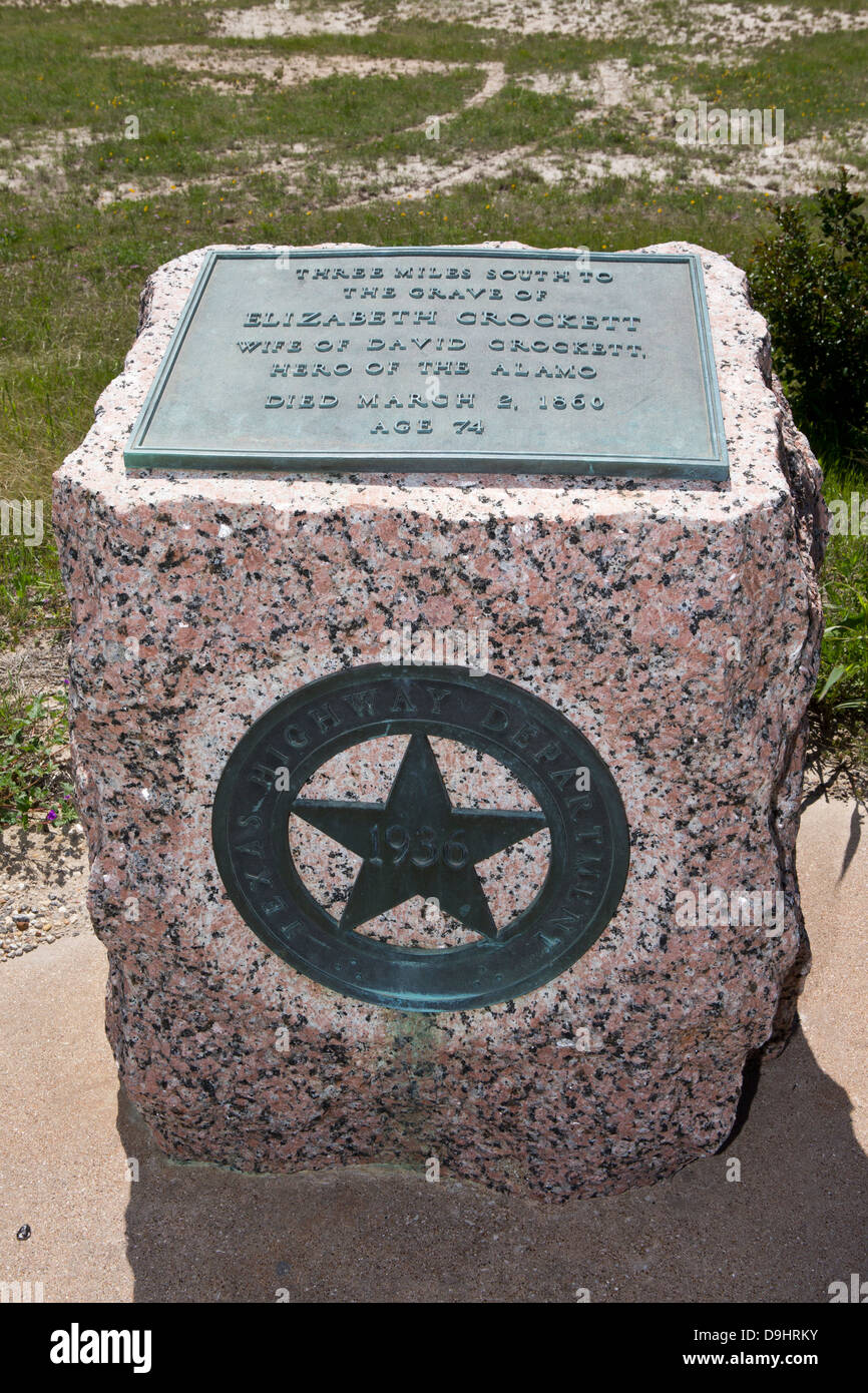 ELIZABETH CROCKETT trois milles au sud de la tombe d'Elizabeth Crockett, épouse de David Crockett, héros de l'Alamo, décédé Mars Banque D'Images