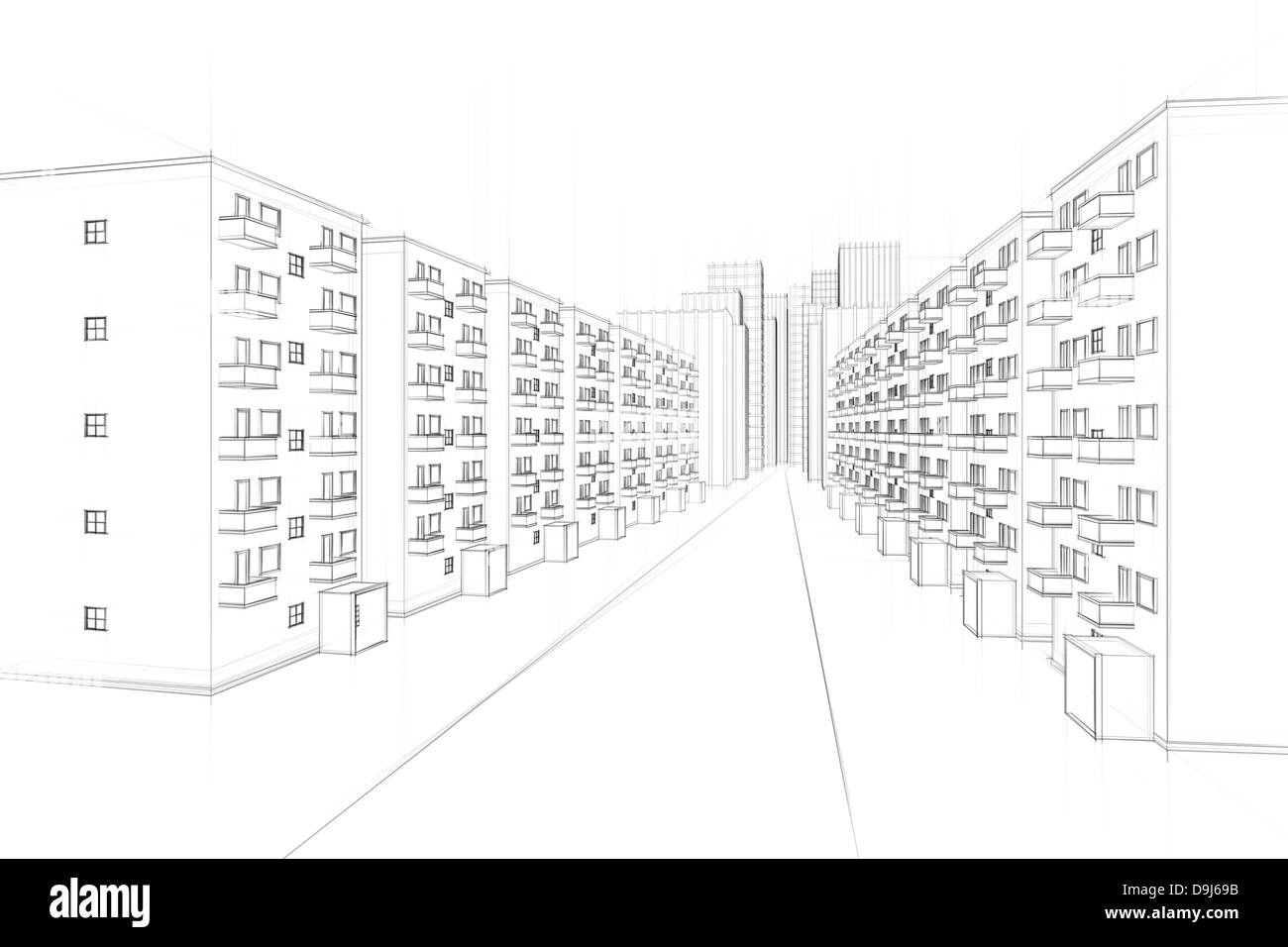 Dessin D Une Rue De La Ville Avec Les Immeubles Et Gratte Ciel Photo Stock Alamy