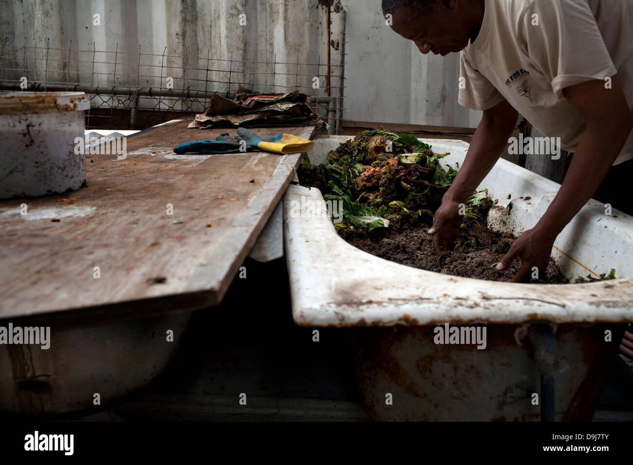 Michael Valentine se trainer la vie du sol qui travaille dans Lavender Hill area Cape Town Michael a été faite il y a quelques années, s'est rendu sans-abri Banque D'Images