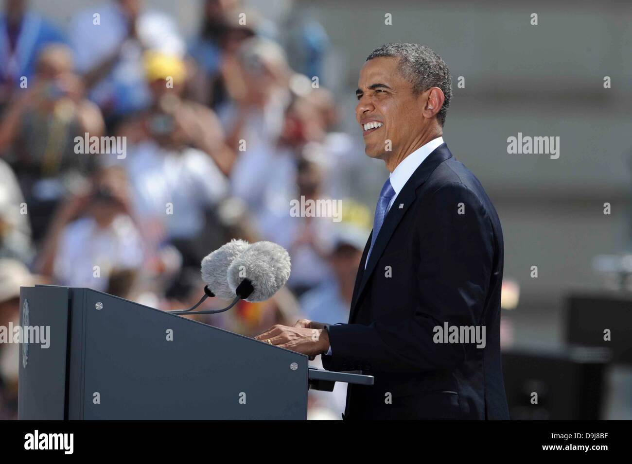 Le président américain Barack Hussein Obama discours du président américain American / United States Barack Hussein Obama à la porte de Brandebourg en face de l'Élu 4000 18.06.2013 Berlin/photo de l'alliance/dpa/Alamy Live News Banque D'Images