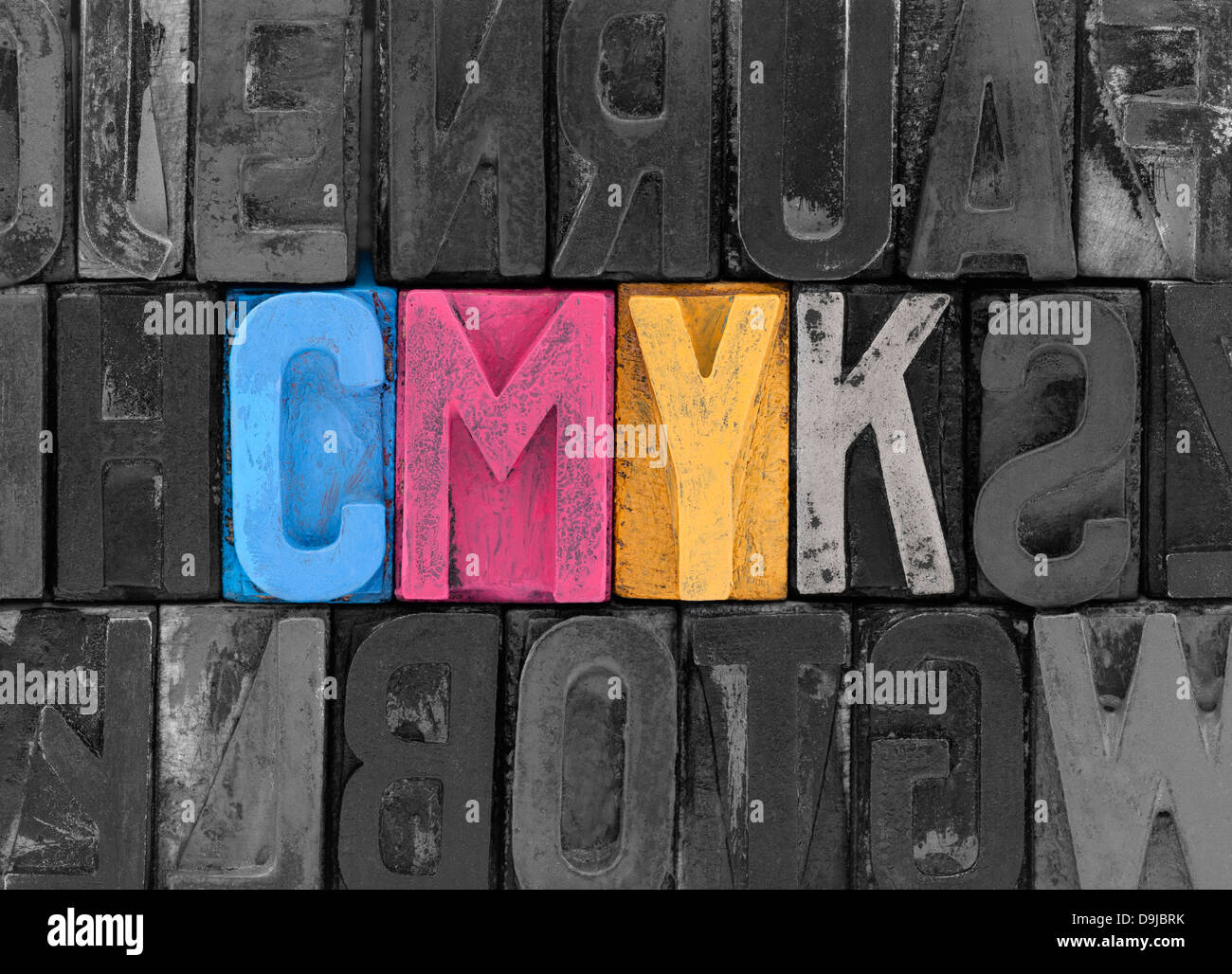 Faits de vieux cmjn blocs typographiques Banque D'Images