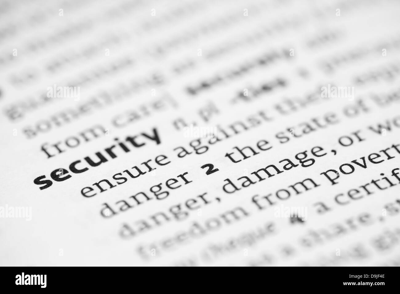 Définition de sécurité dans un dictionnaire Banque D'Images