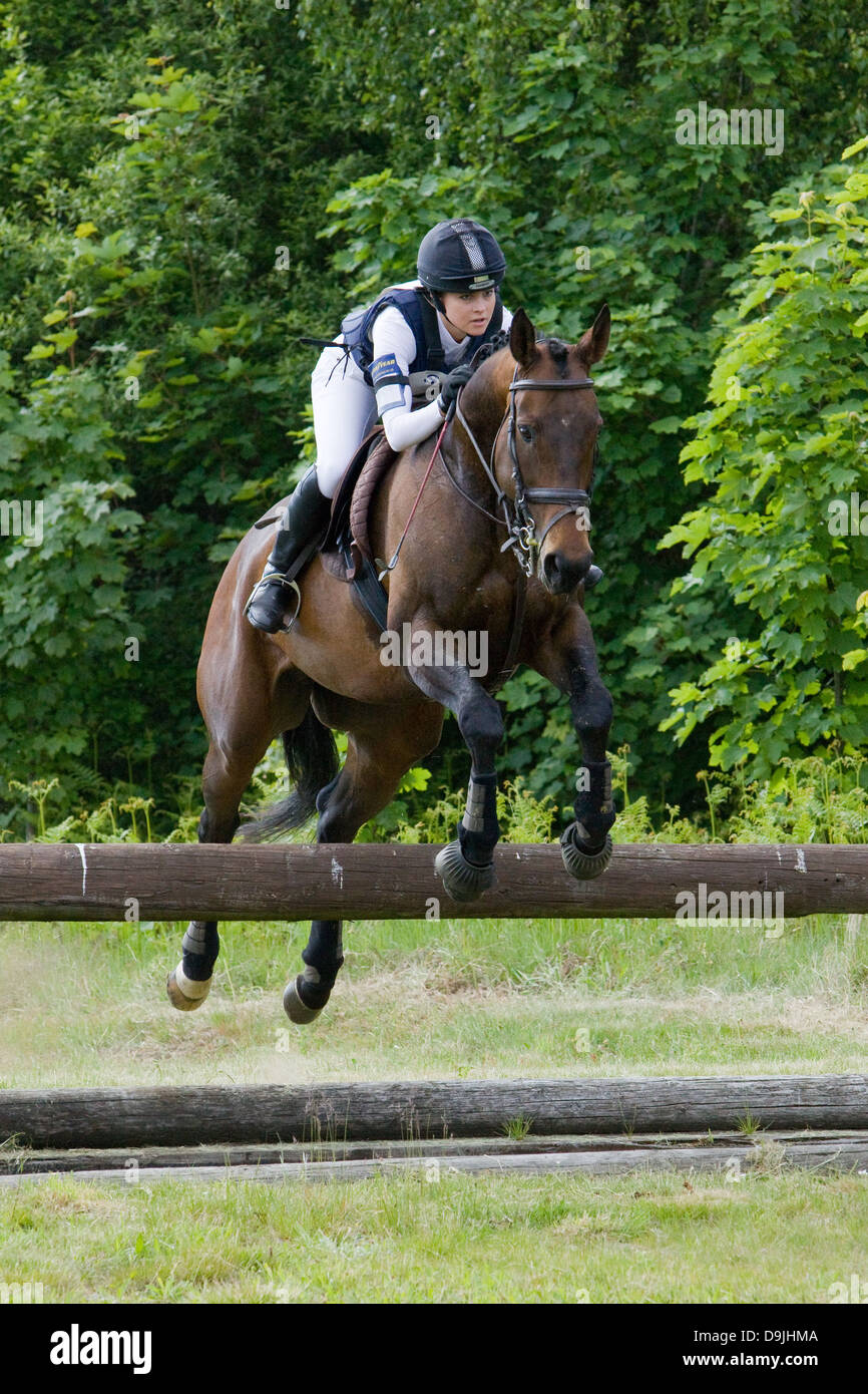 Un concurrent de prendre part à un événement d'une journée. L'événement est composé de dressage, cso et Cross Country. Banque D'Images