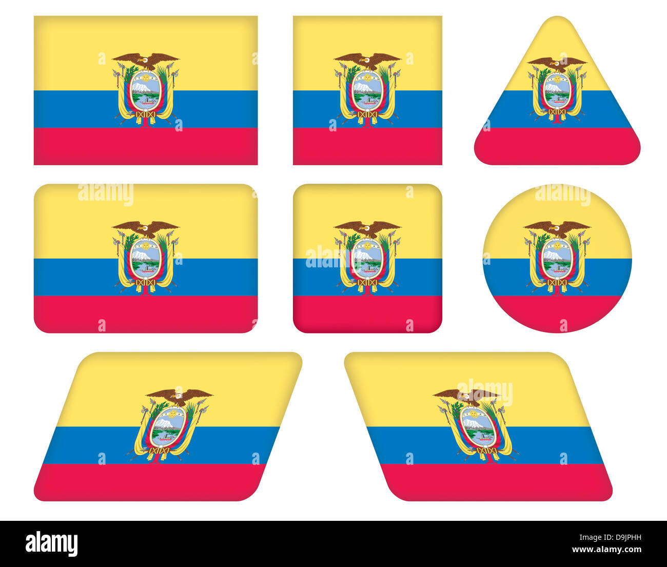 Ensemble de boutons avec le drapeau de l'Equateur Banque D'Images
