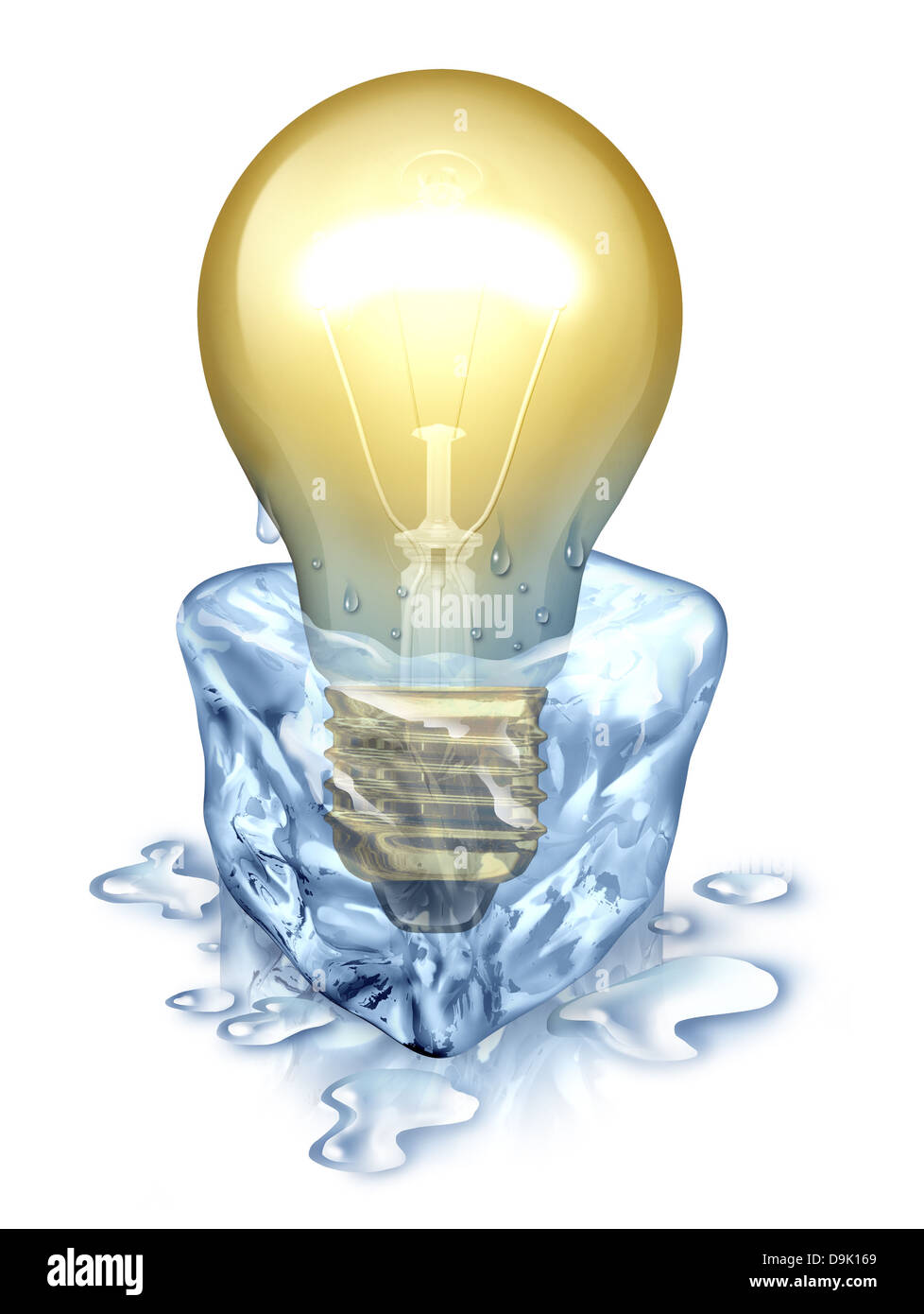 Des idées fraîches avec une ampoule allumée par fusion émergents loin de un cube de glace comme un concept d'entreprise pour définir la créativité Banque D'Images