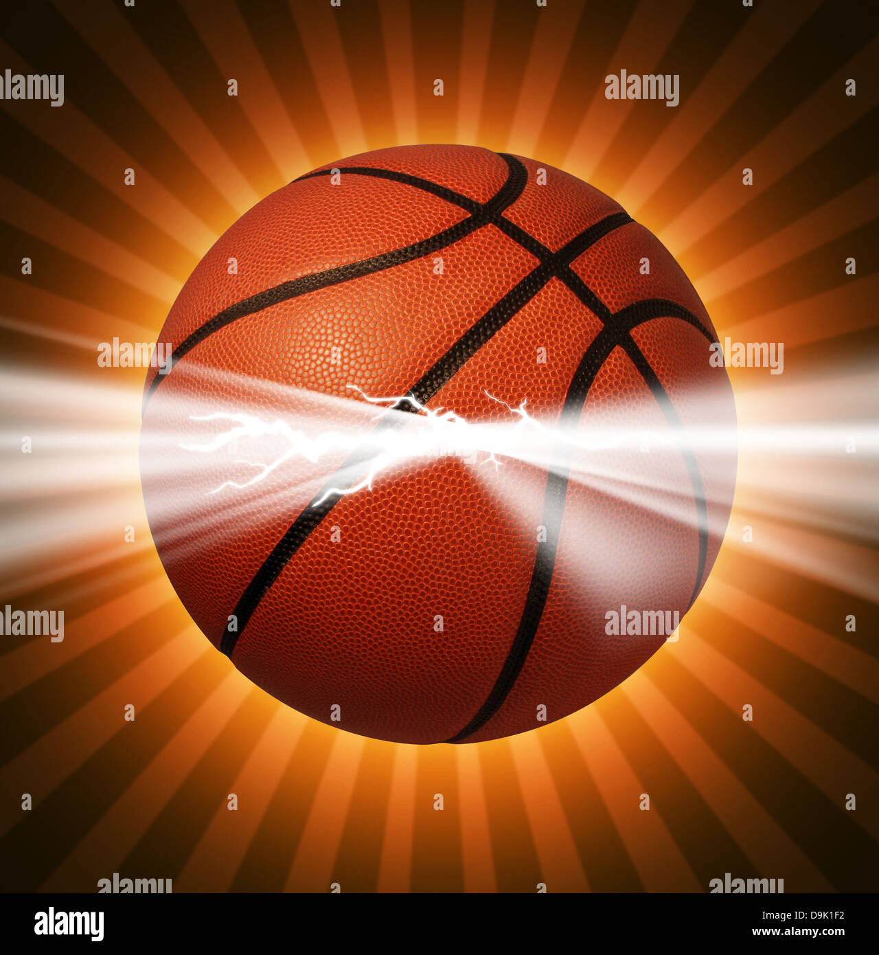 Puissance de basket-ball que l'énergie de lumière éclatant de la balle comme un symbole de l'équipe de sports extrêmes de jeu pour des championnats ou tournois. Banque D'Images