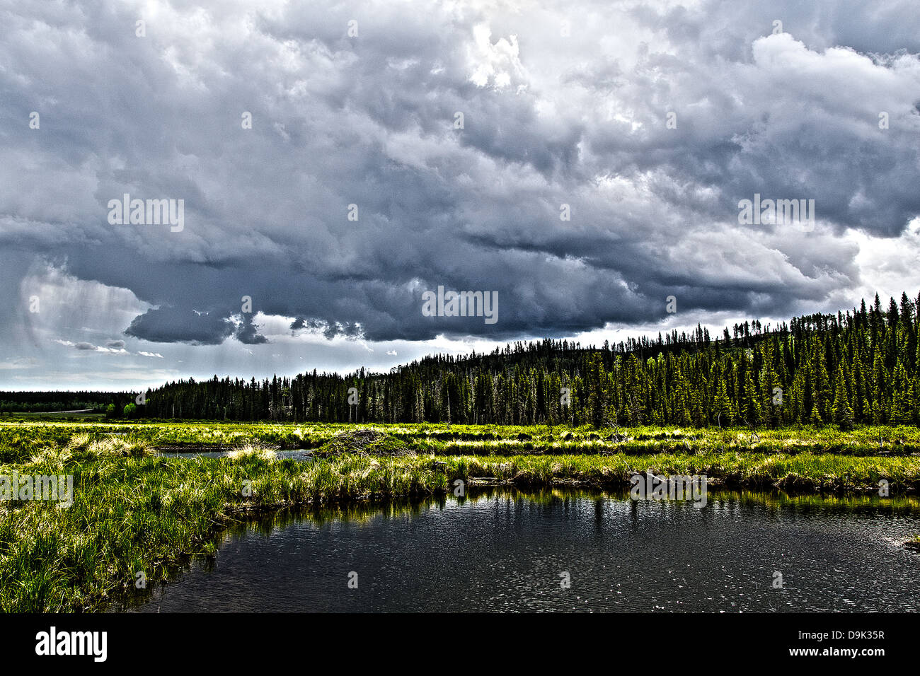 Kananaskis, Alberta Canada, réflexion, montagne, paysage, panoramique, beauté, belle, de la pêche, de l'eau, bleu, l'été, Banque D'Images