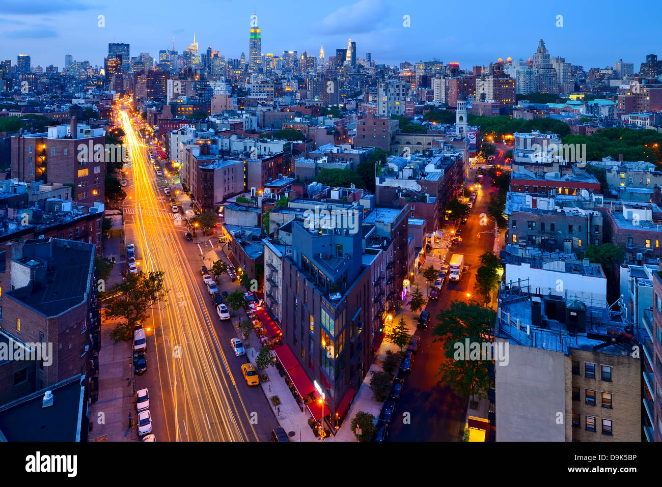 Vue aérienne de Manhattan, New York après le coucher du soleil Banque D'Images