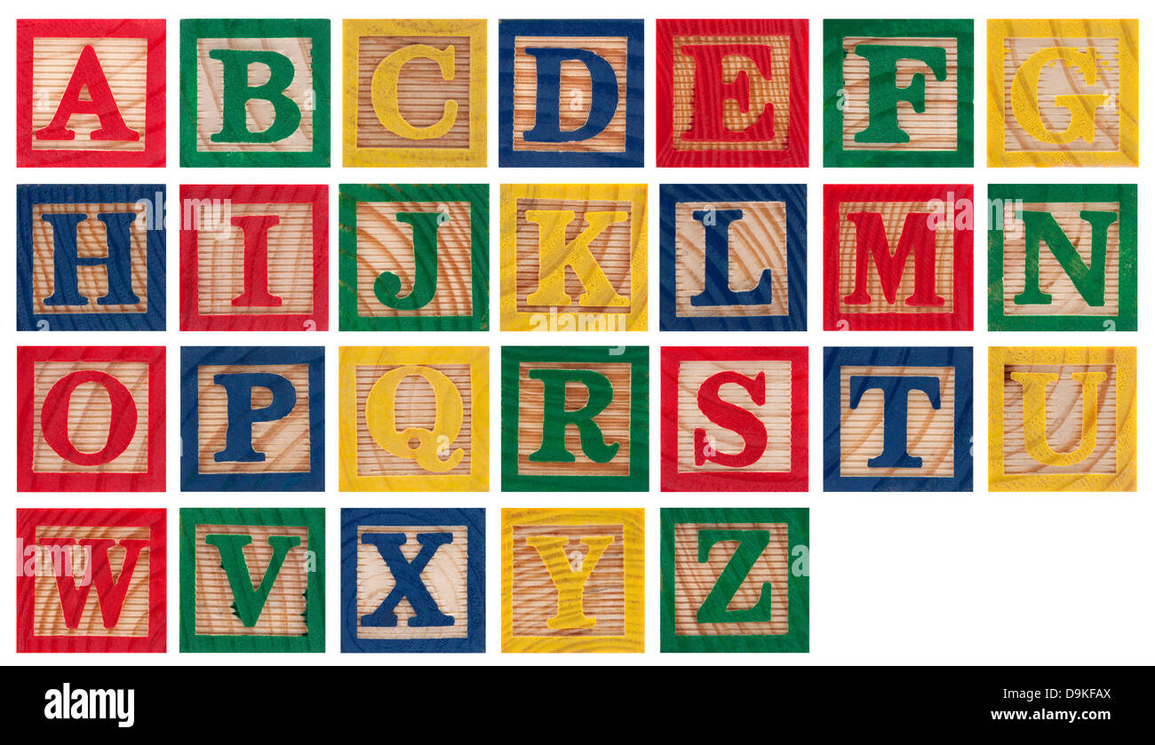 Wooden alphabet blocks isolated on white Banque D'Images