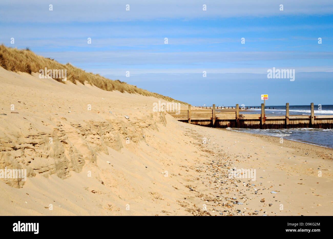 Vue de la plage de l'affouillement à Horsey, Norfolk, Angleterre, Royaume-Uni. Banque D'Images