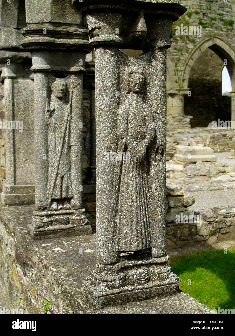 Les images de Lady Butler sur un pilier à l'abbaye de JNerpoint,County Kilkenny, Ireland Banque D'Images