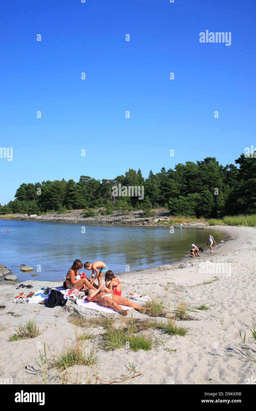 Storsand beach, Nattaroe, île de l'archipel de Stockholm, côte de la mer Baltique, la Suède, Scandinavie Banque D'Images