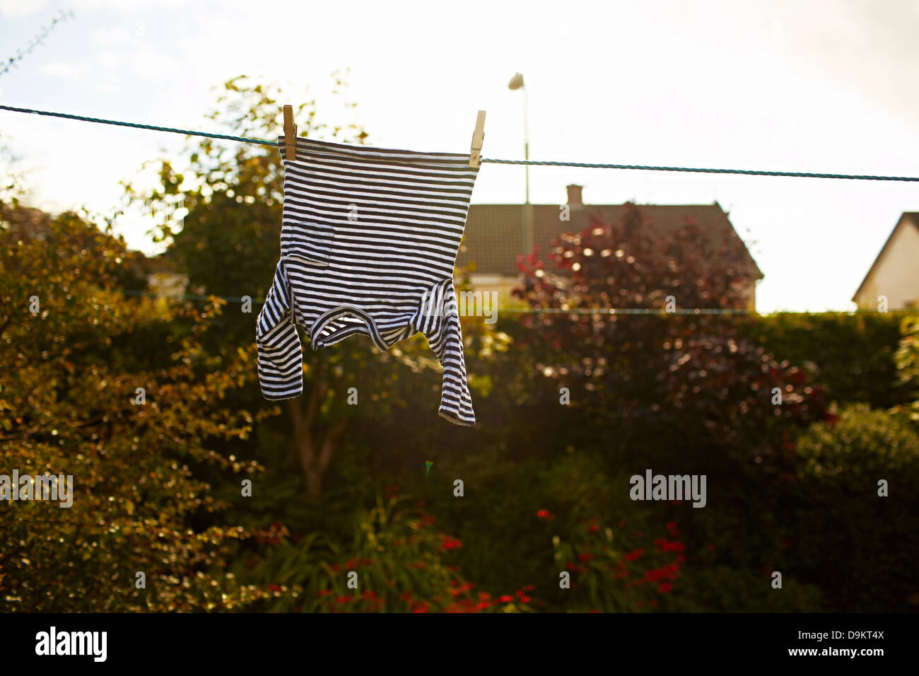Haut rayé on clothes line Banque D'Images