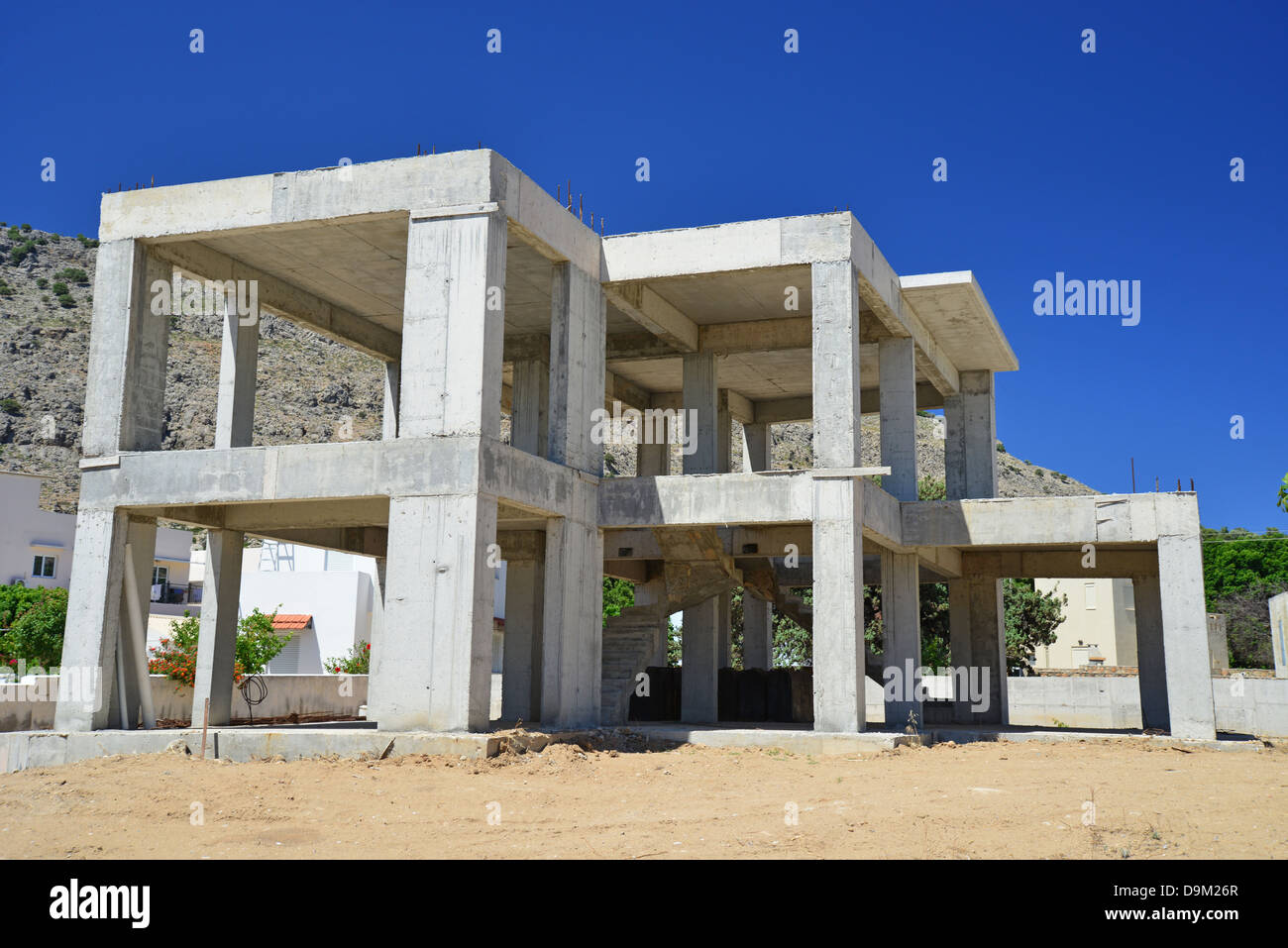 Villa inachevée, Pefkos complexes (Appenzell), Rhodes (Rodos), du Dodécanèse, Grèce, région sud de la Mer Egée Banque D'Images