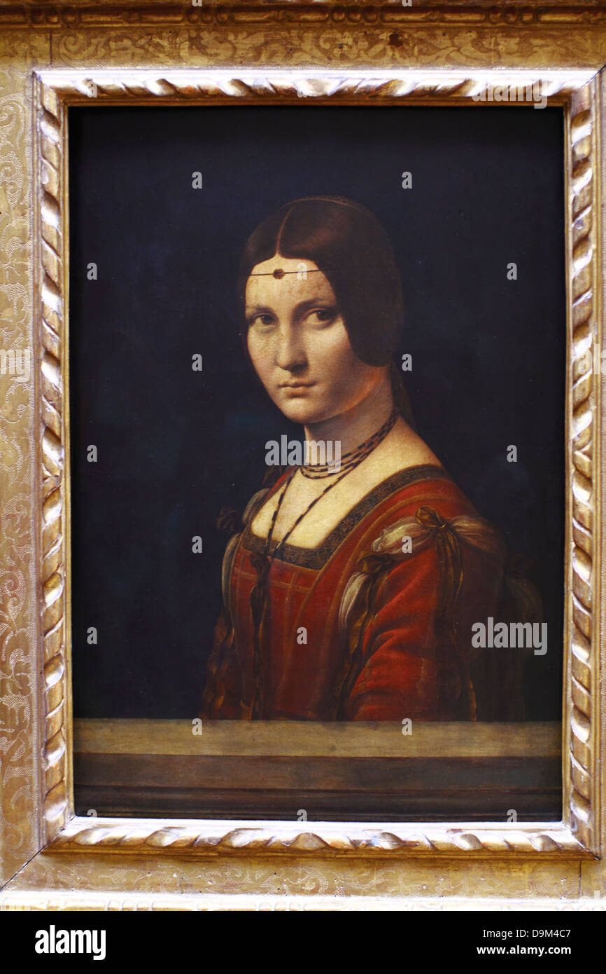 France, Paris, Musée du Louvre, peinture, la belle ferronnière, Portrait d'une Femme inconnue, l'artiste Léonard de Vinci. Banque D'Images