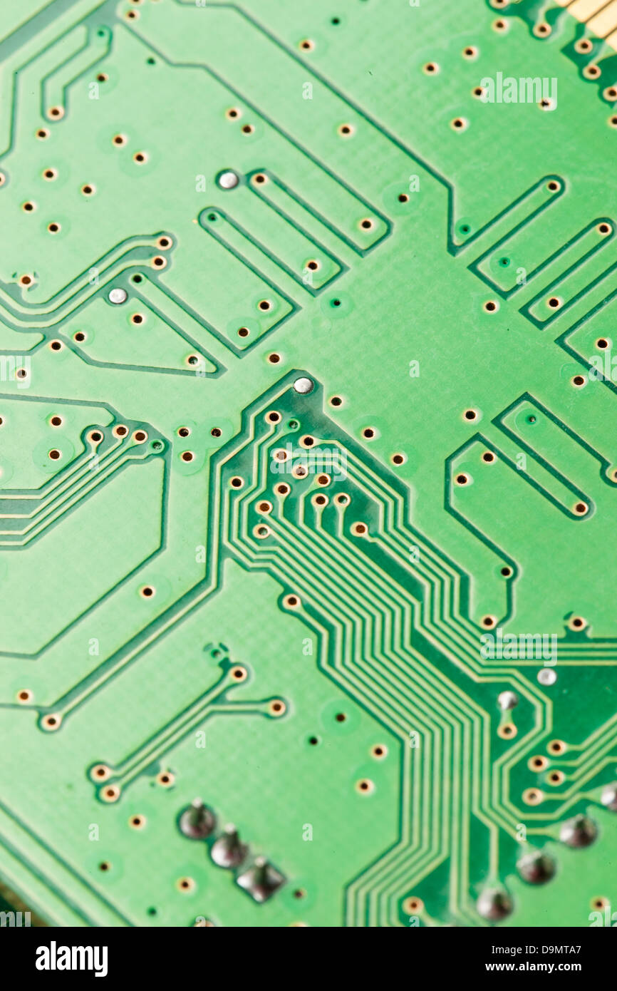 Circuit électrique vert par micropuces, conducteurs, et transistors Banque D'Images