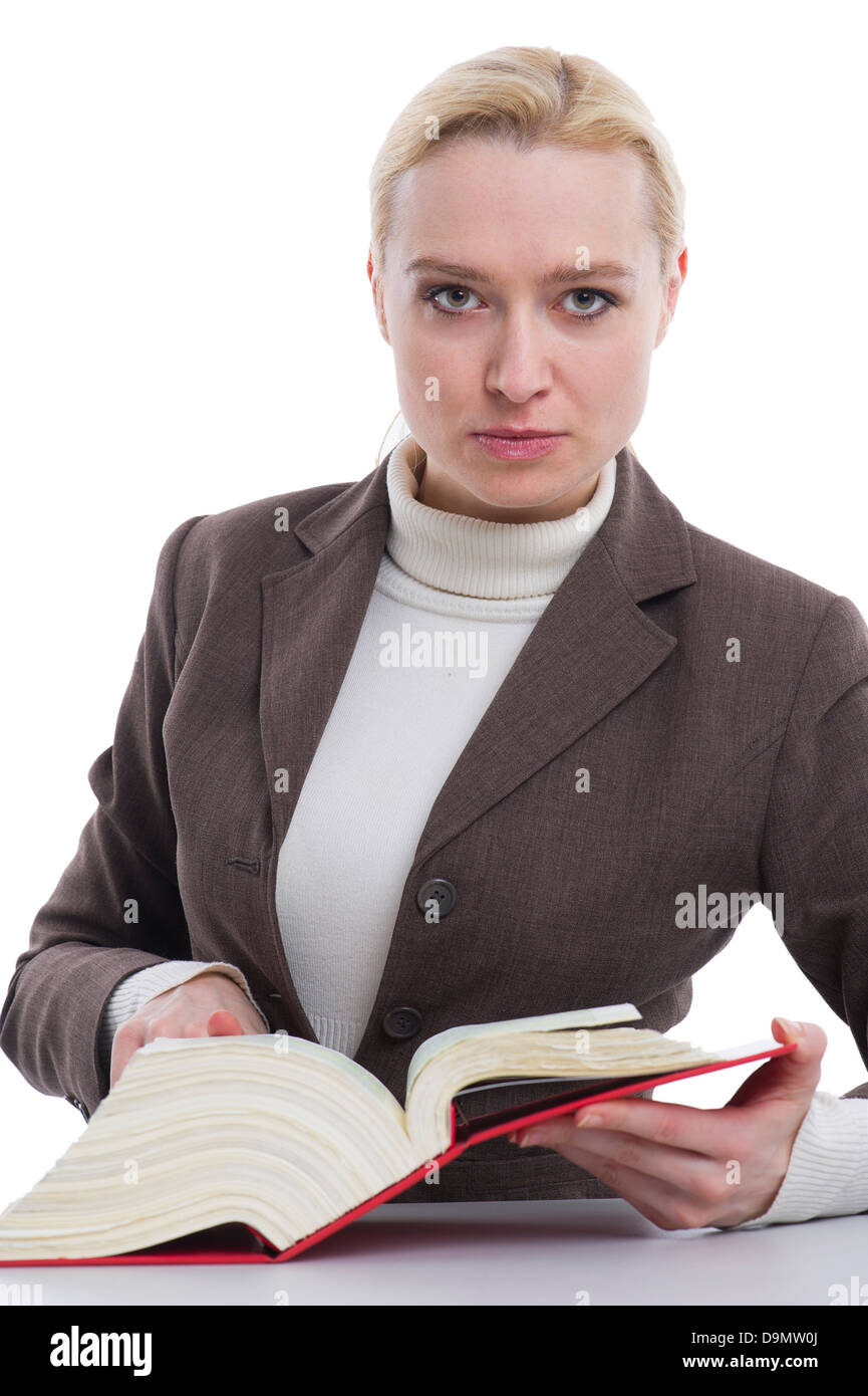 Femme avec un livre de droit dans la main (modèle libération) Banque D'Images