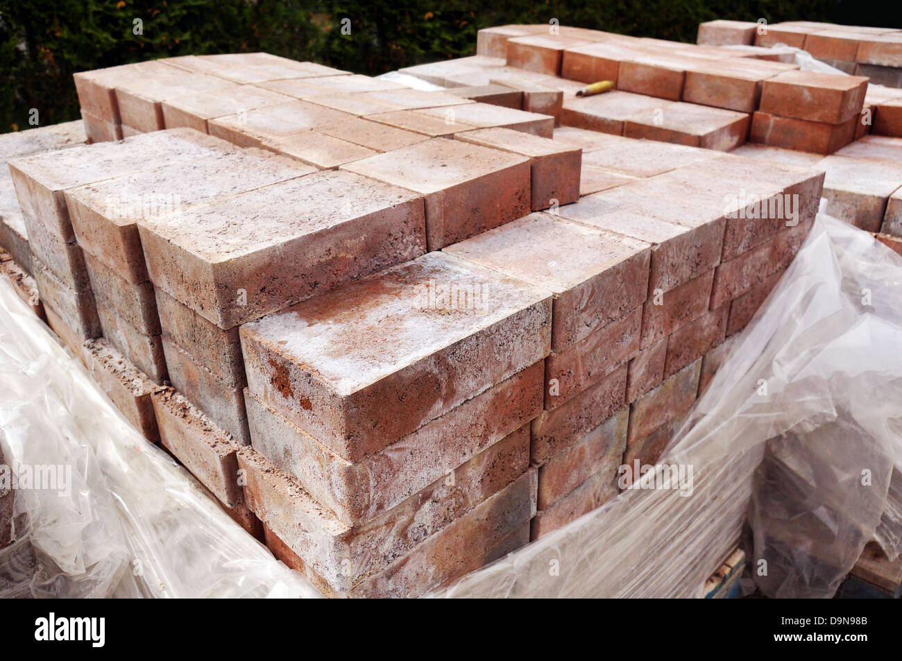 Matériaux de construction : le pavé de briques pour être installé sur un patio Banque D'Images