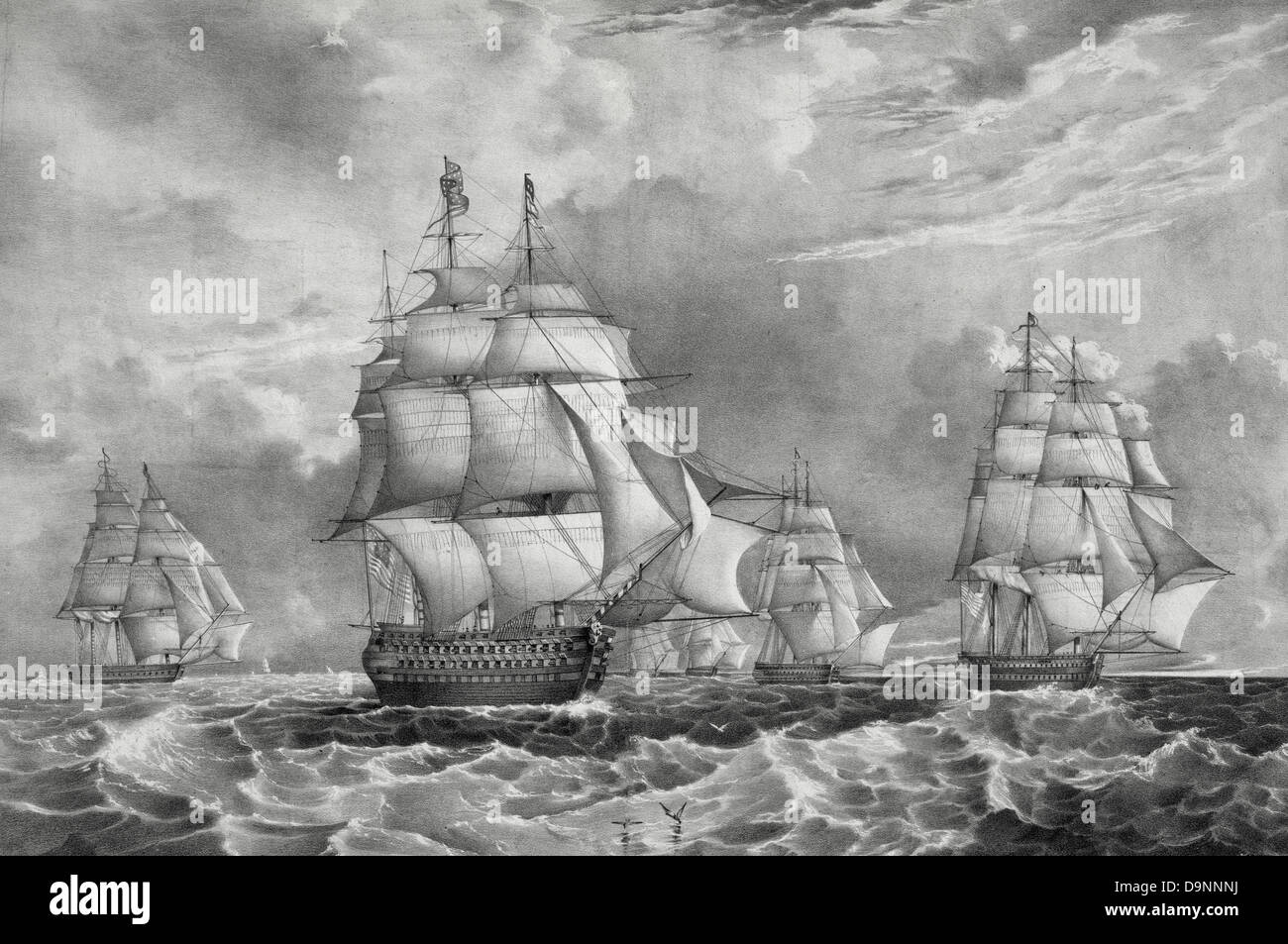 Escadron américain en mer - navires américains de la ligne, vers 1835 Banque D'Images