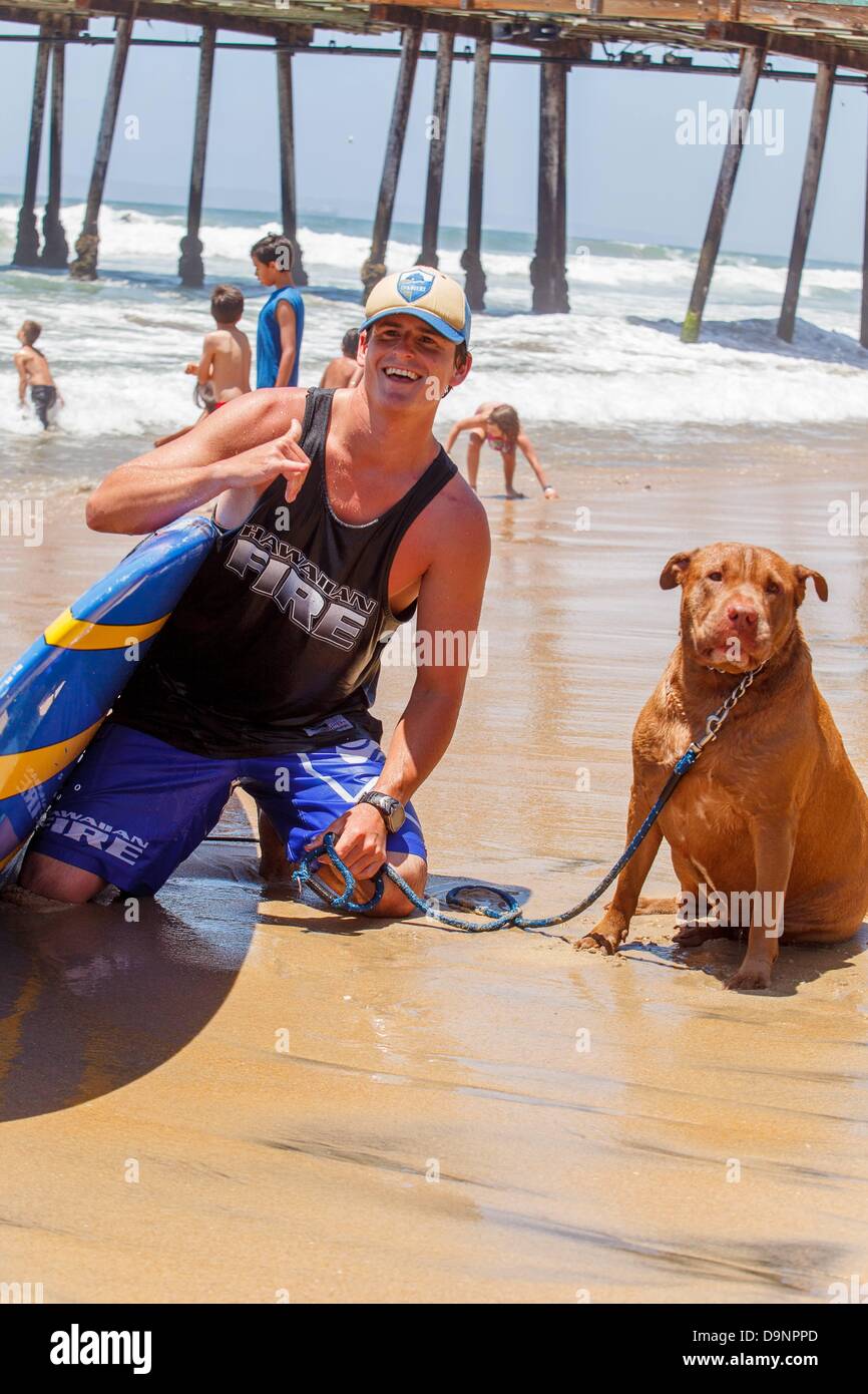 San Diego, CA, US. 22 Juin, 2013. Le Loews Coronado Bay Surf chien concours tenu à l'Imperial Beach Pier, juste au sud de San Diego. Toutes les formes et tailles de canine a montré jusqu'à l'événement. Il y avait des chiens unique aux conseils, suivi d'un concert événement.Maintenant dans sa huitième année, ce populaire compétition canine est une extension de Loews Hotels & Resorts award-winning Loews aime les animaux de programme et est devenu un énorme succès de levée de fonds pour les organismes à but non lucratif. Pour la deuxième année consécutive, l'événement sera bénéfique pour le ASPCAå¬ (Société américaine pour la prévention de la cruauté envers les animaux). L'ASPC Banque D'Images
