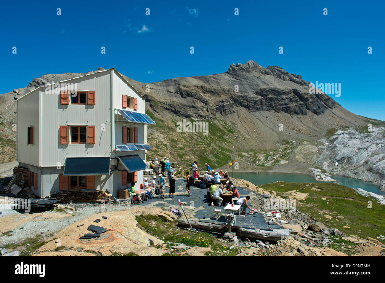 Refuge de montagne la cabane des Audannes, Alpes Bernoises, Valais, Suisse Banque D'Images