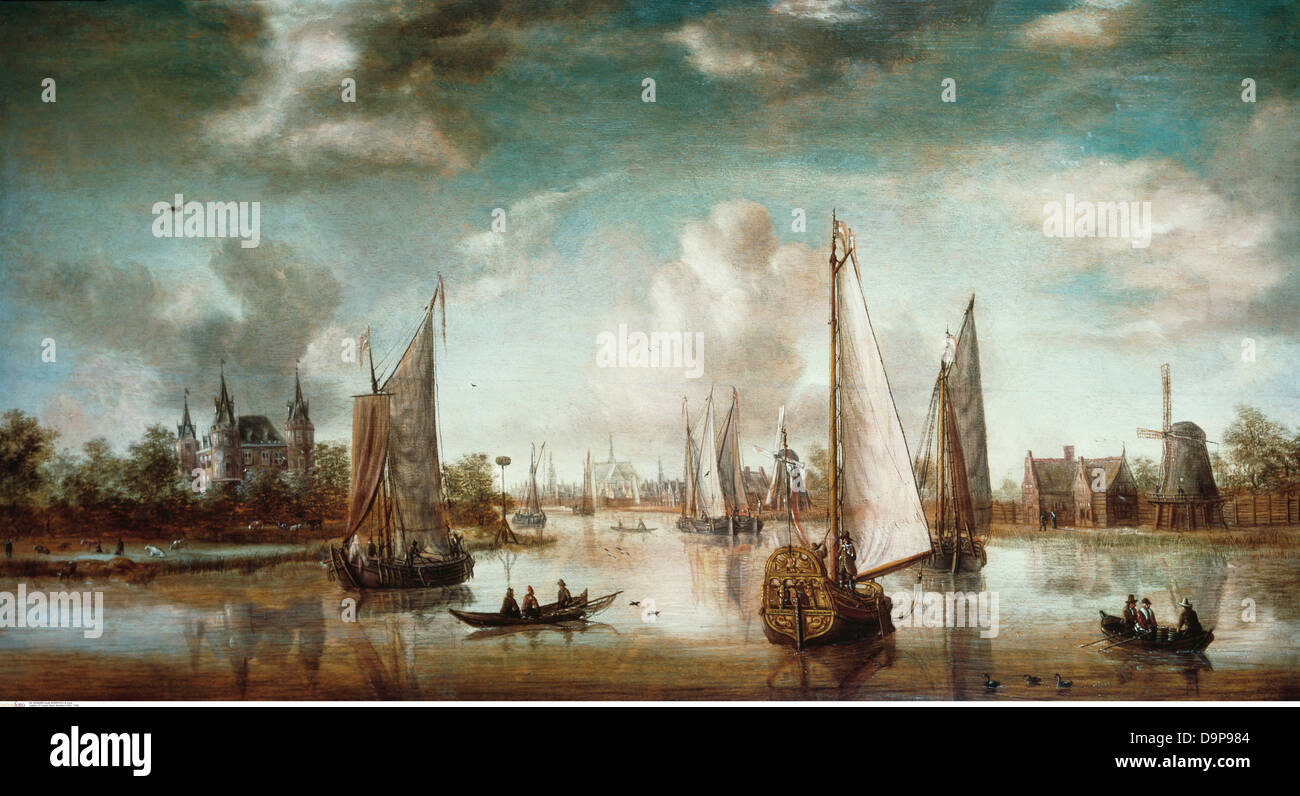 Beaux-arts, Storck, Abraham (1644 - 1708), peinture, 'entrée du port d'Amsterdam", du 18ème siècle, historique de navigation, historique, na Banque D'Images