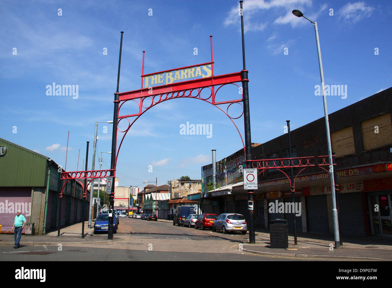 Panneau d'entrée et de l'arche à la Glasgow Barras market Banque D'Images