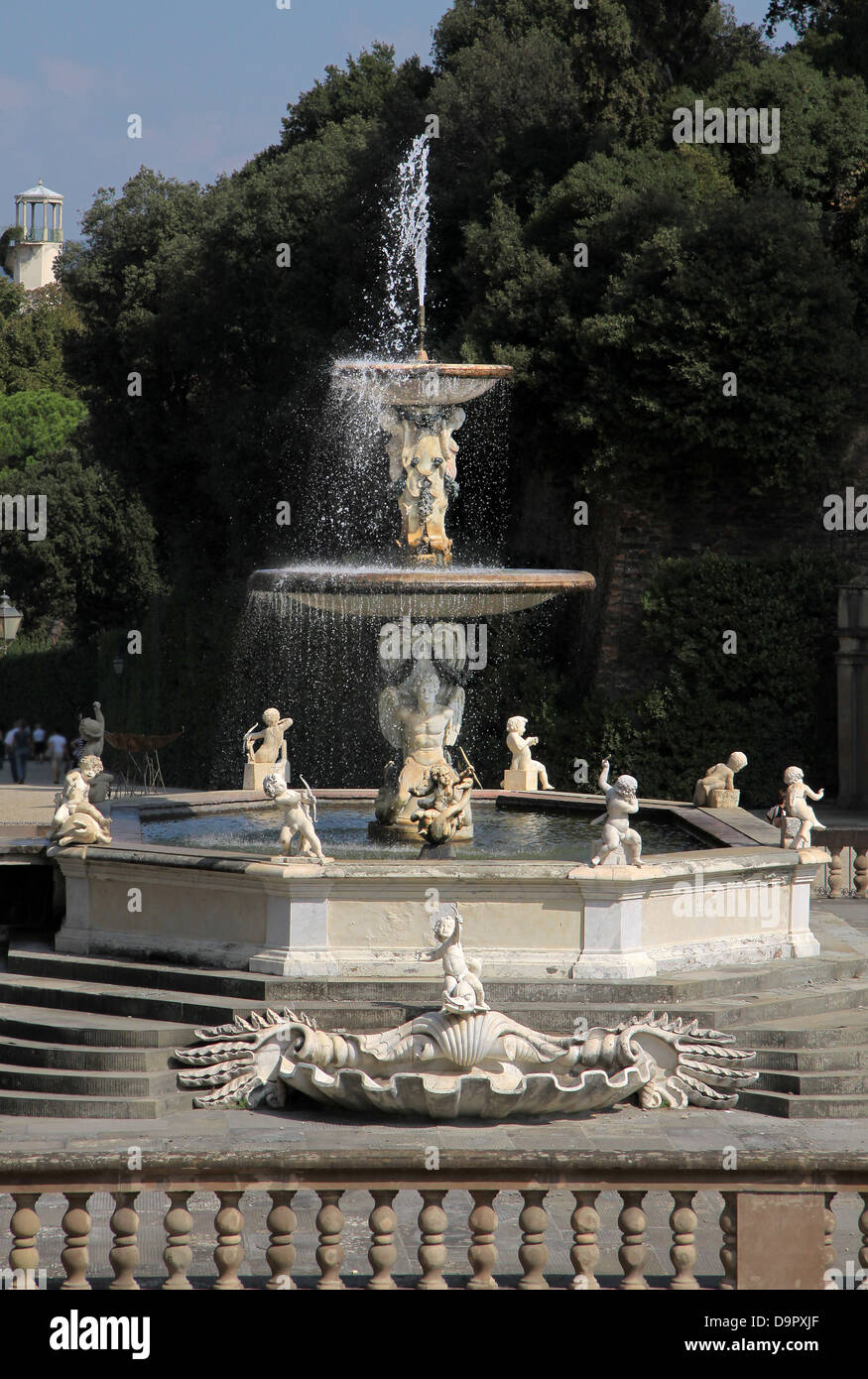 Fontaine de Neptune dans les jardins Boboli à Florence Banque D'Images