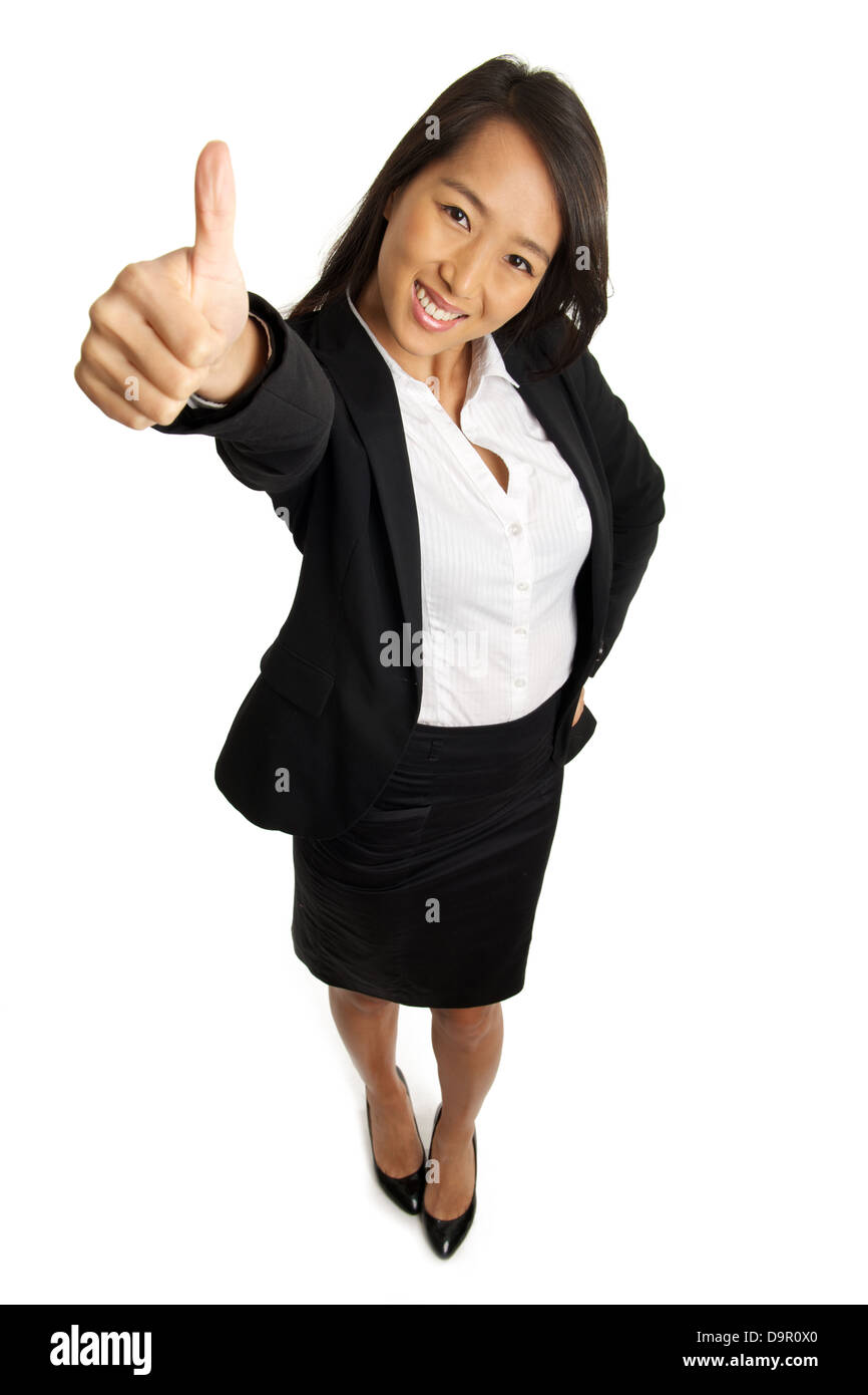 Vue d'oiseau de l'Asian Business woman with Thumbs up Banque D'Images