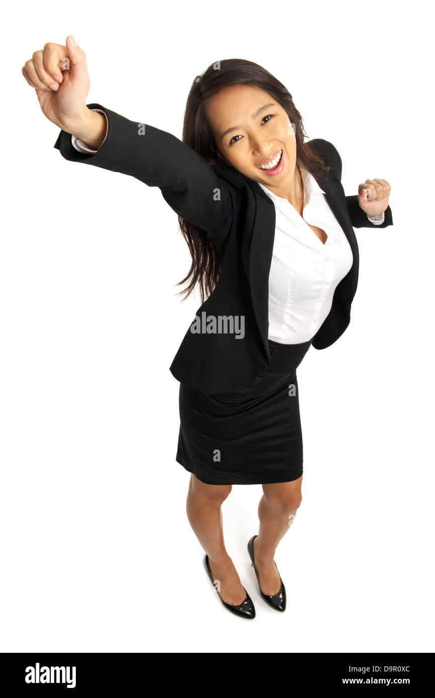Vue d'oiseau de l'Asian Business woman cheering Banque D'Images