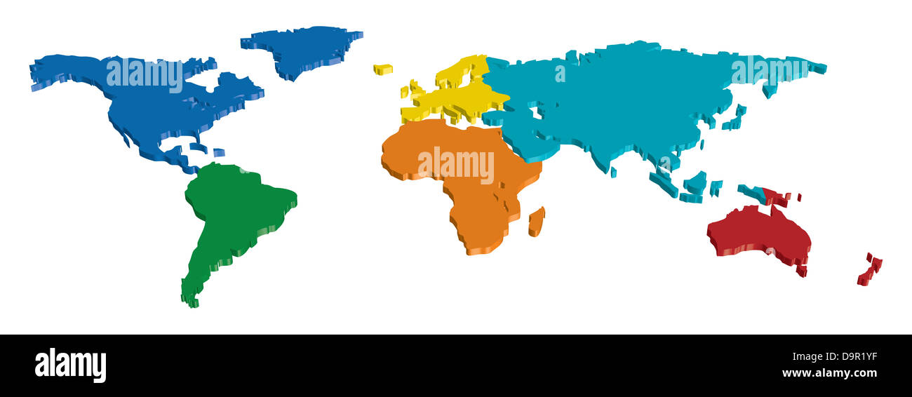 Continent 3D et carte du pays séparés par la couleur Banque D'Images