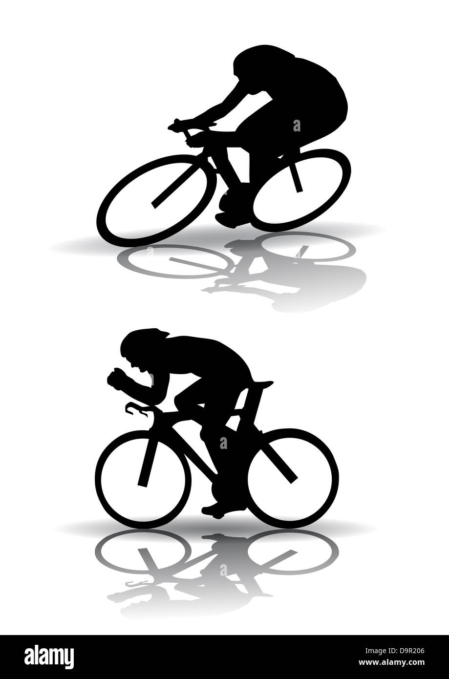 Vector Graphic homme sur un vélo. Silhouette sur fond blanc Banque D'Images