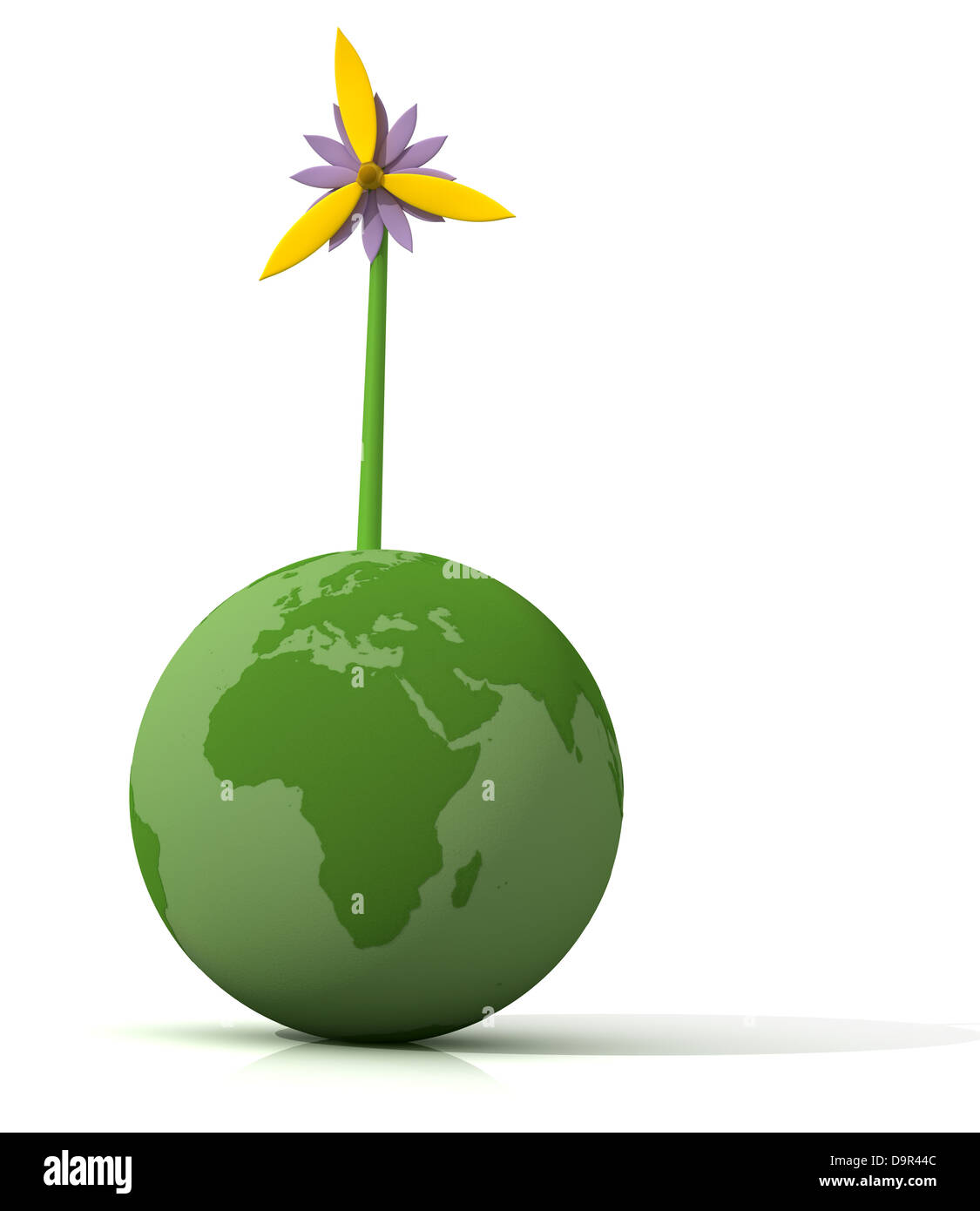 Terre verte : conceptuel avec l'éolienne comme une fleur isolé sur blanc - rendering Banque D'Images