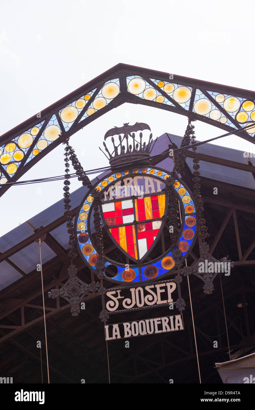 Inscrivez-vous ci-dessus entrée de la Boqueria Barcelona Banque D'Images