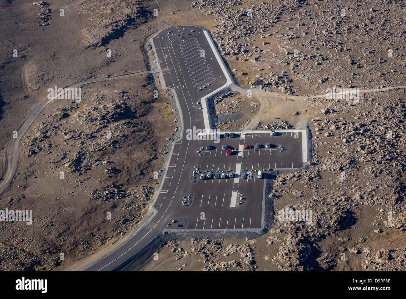 Parking de l'antenne, à proximité des chutes d'Islande Dettifoss,. Banque D'Images Parking de l'antenne, à proximité des chutes d'Islande Dettifoss,. Banque D'Images